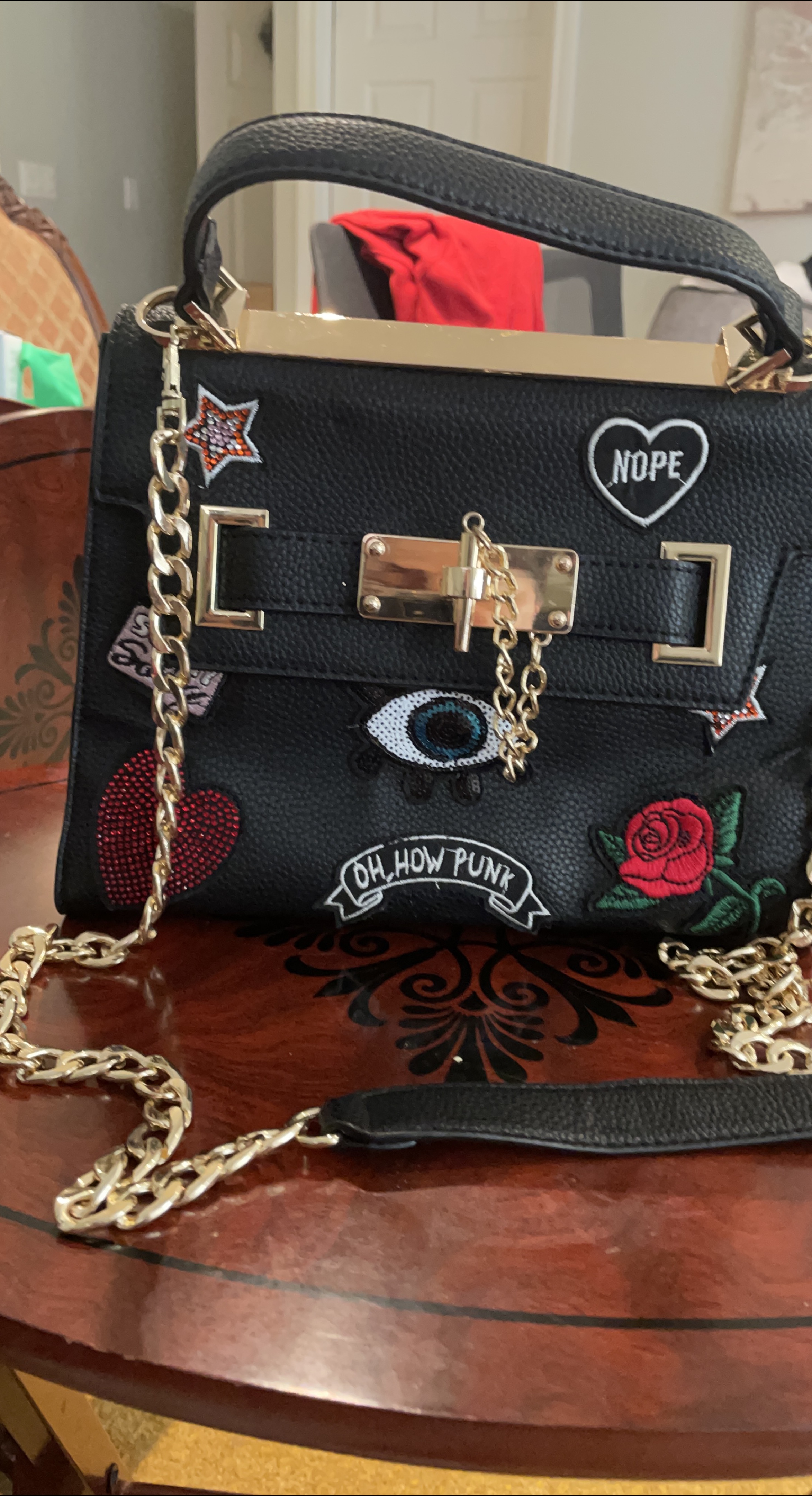 Black Embellished Handbag with Gold Chain thumbnail