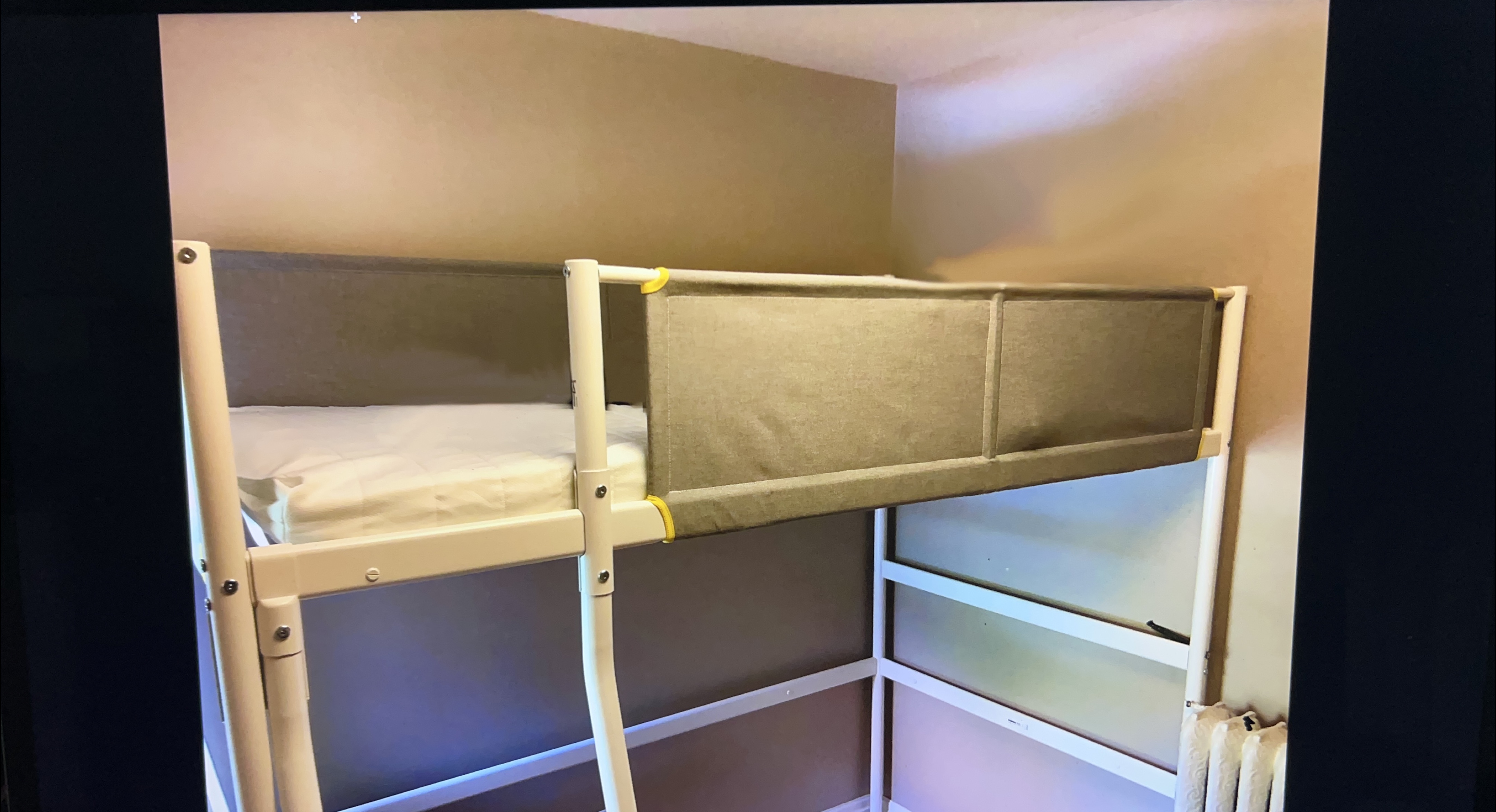 Bunk Bed Frame - White Metal & Beige Fabric thumbnail
