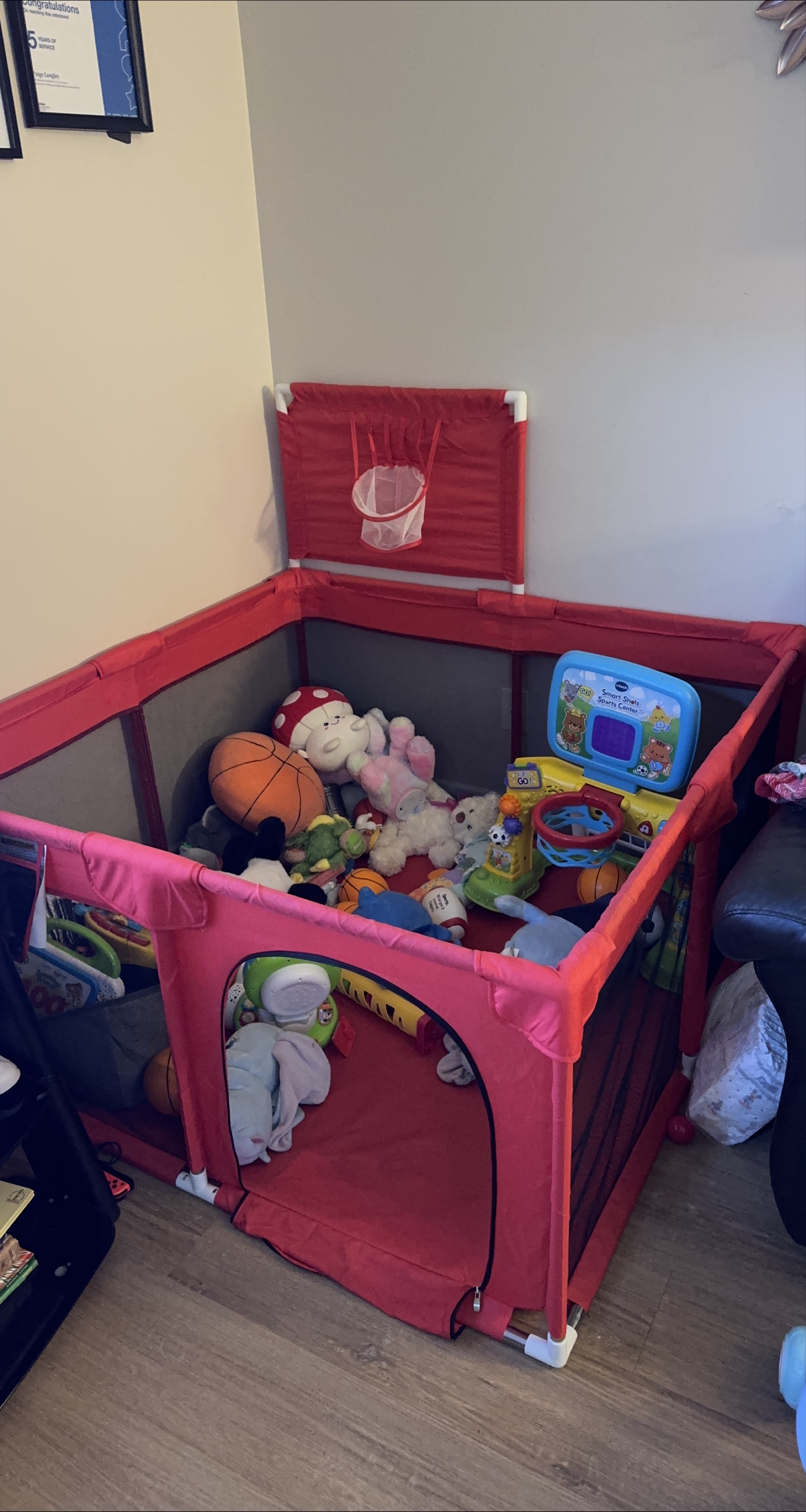 Red Baby Playpen with Basketball Hoop thumbnail