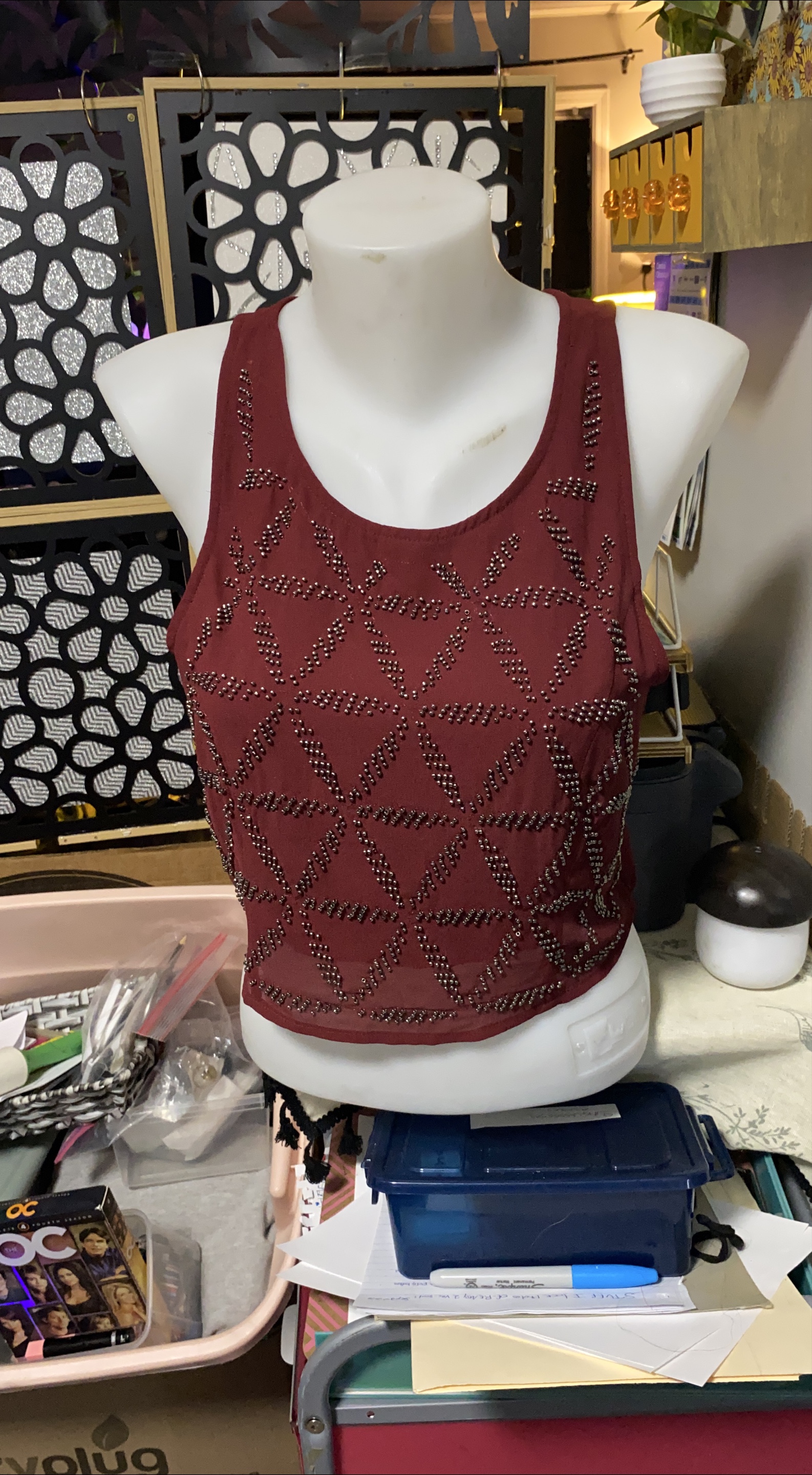 Burgundy Beaded Tank Top