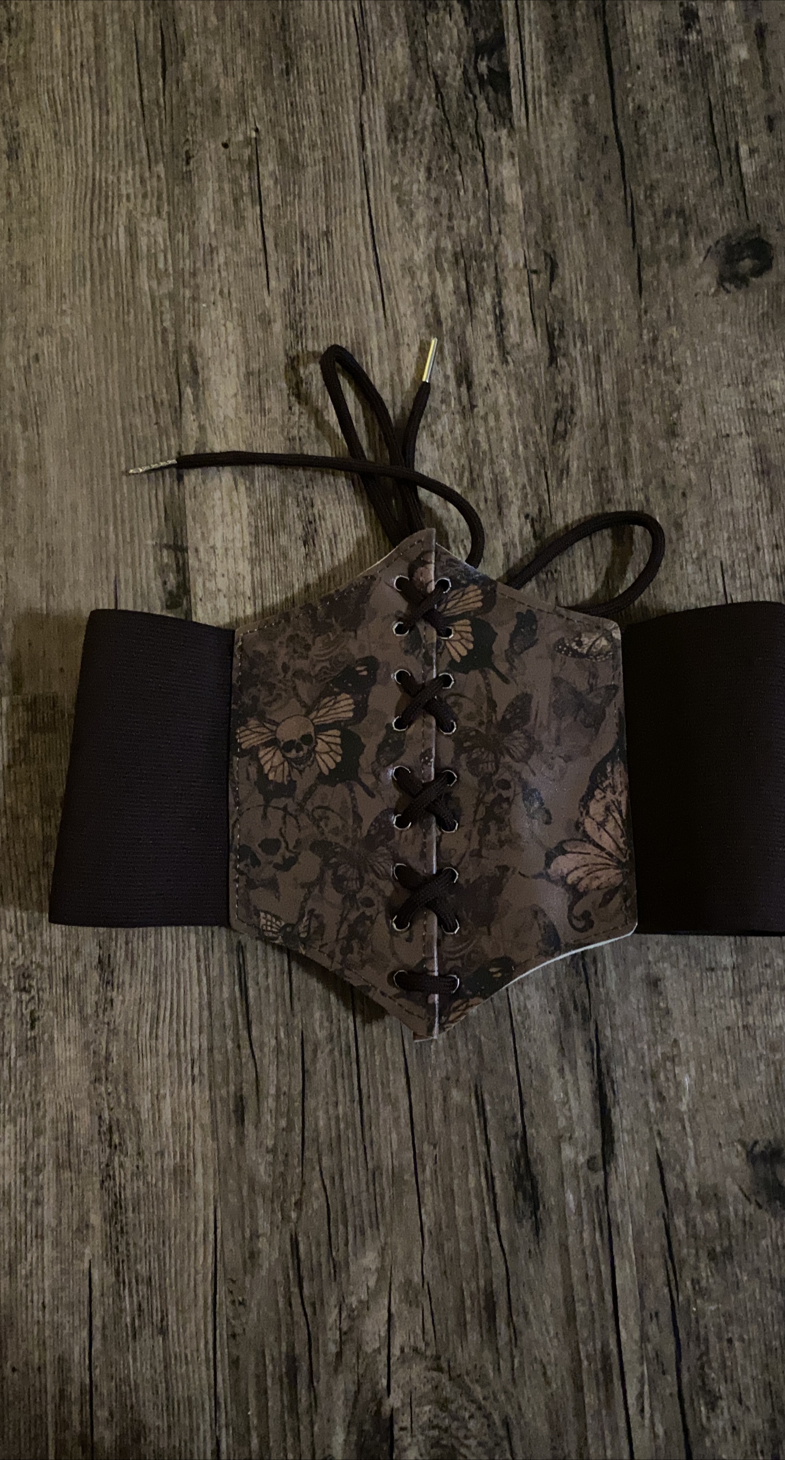 Brown Corset Belt with Butterfly & Skull Pattern thumbnail