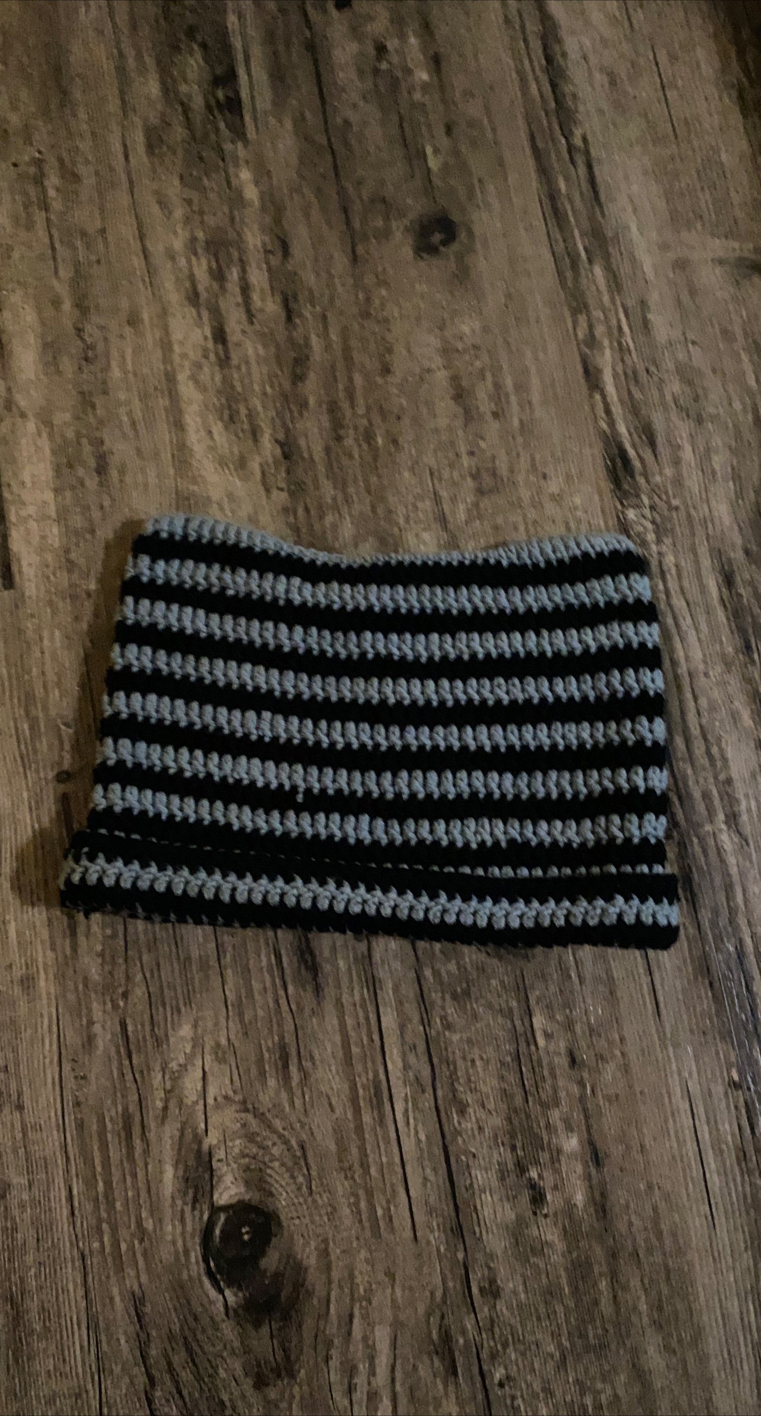 Handmade Crocheted Cat Ear Beanie - Black & Grey thumbnail