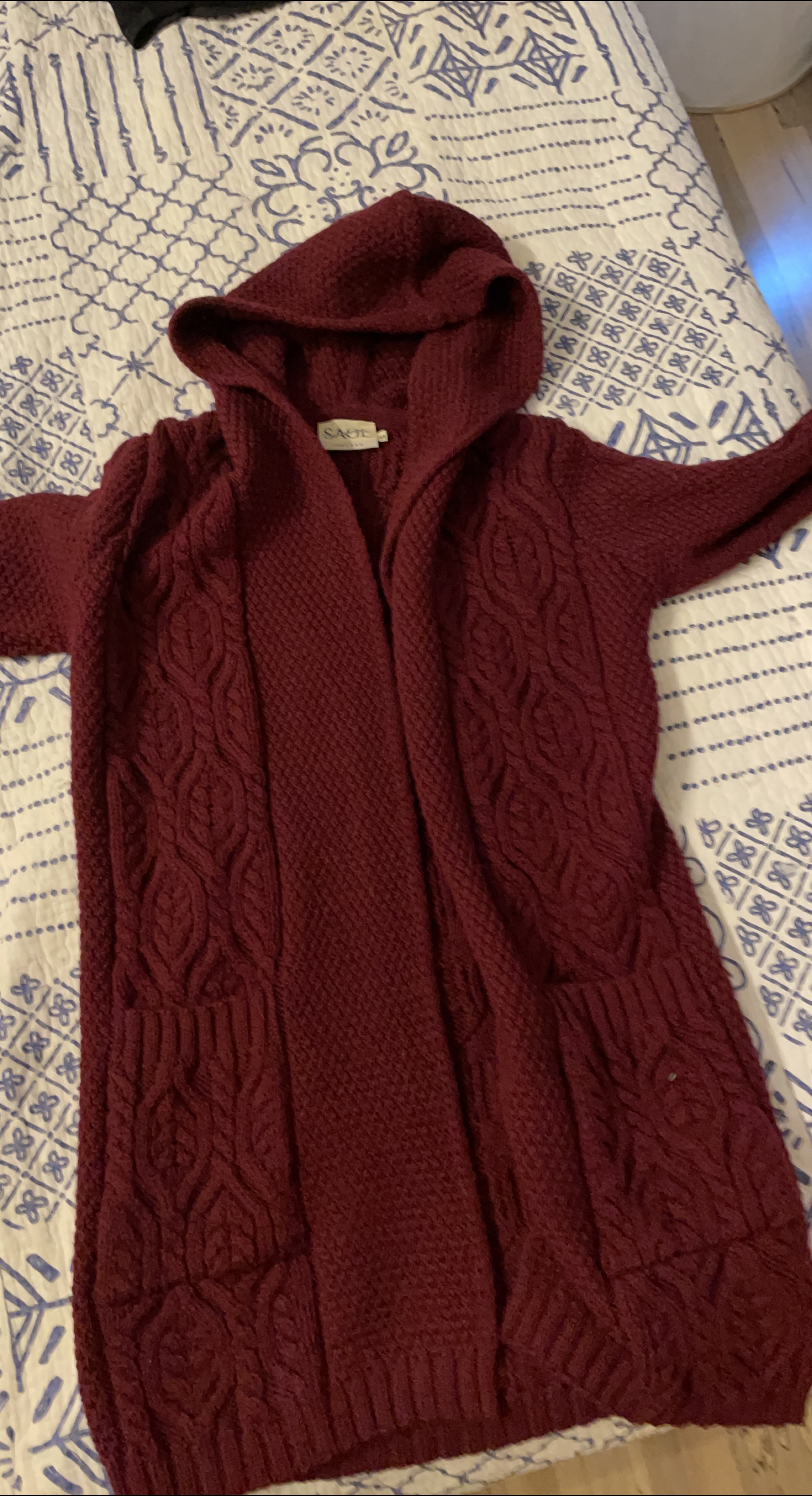 Saol Ireland Merino Wool Hooded waterfall Cardigan - Size S thumbnail