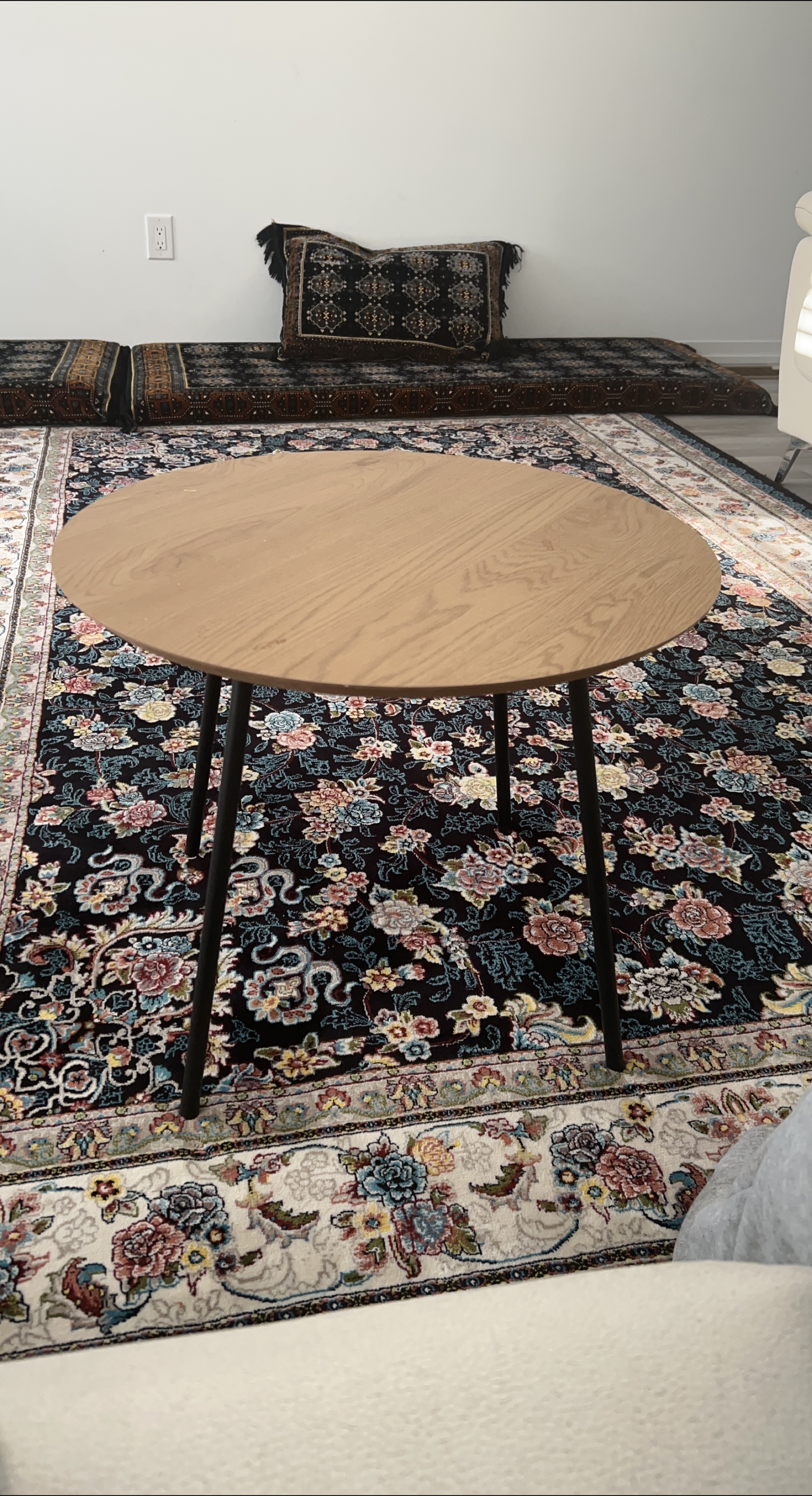 Round Wood Side Table with Black Legs thumbnail