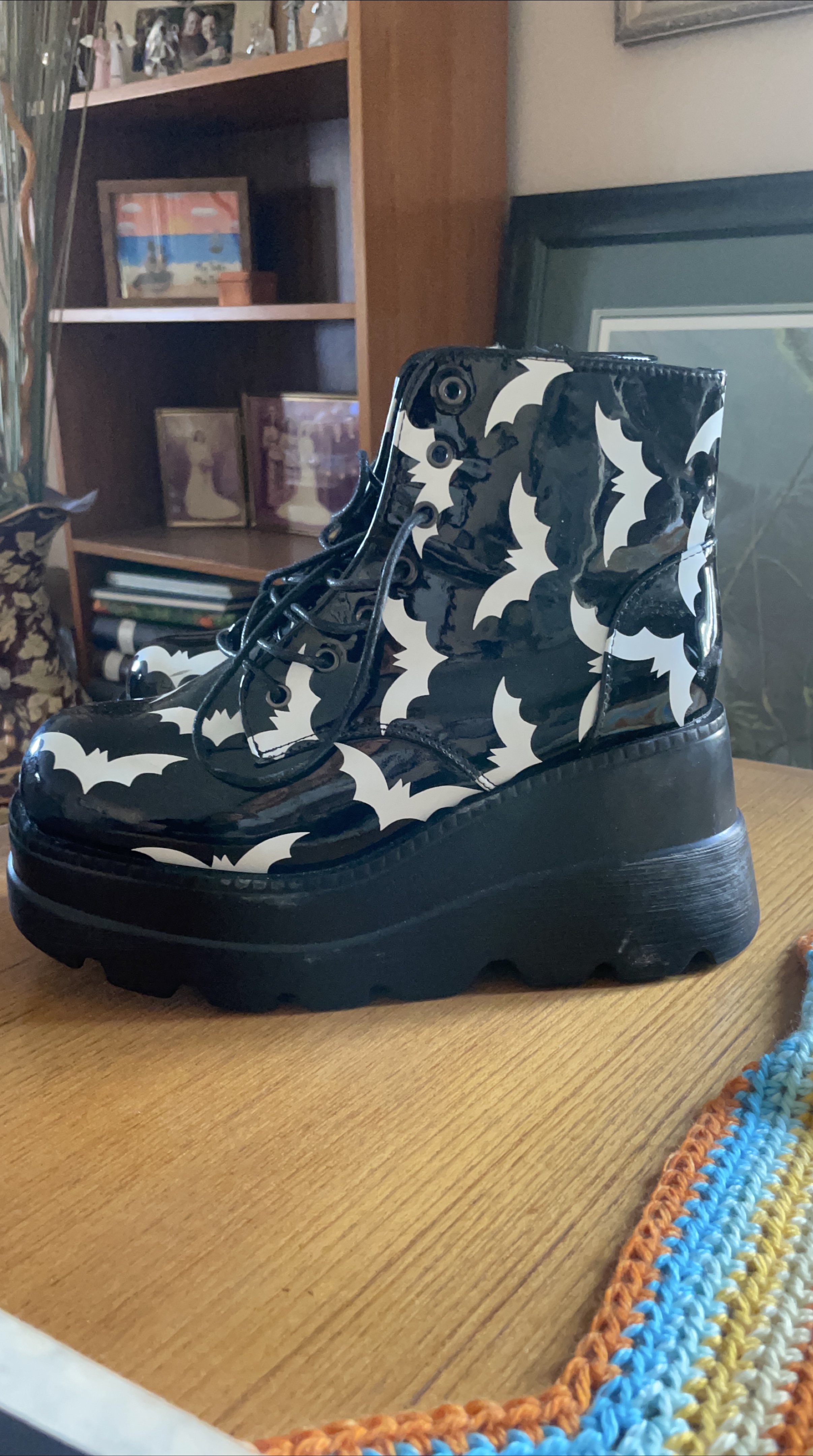 Black Platform Boots with White Bat Design 🥕 thumbnail