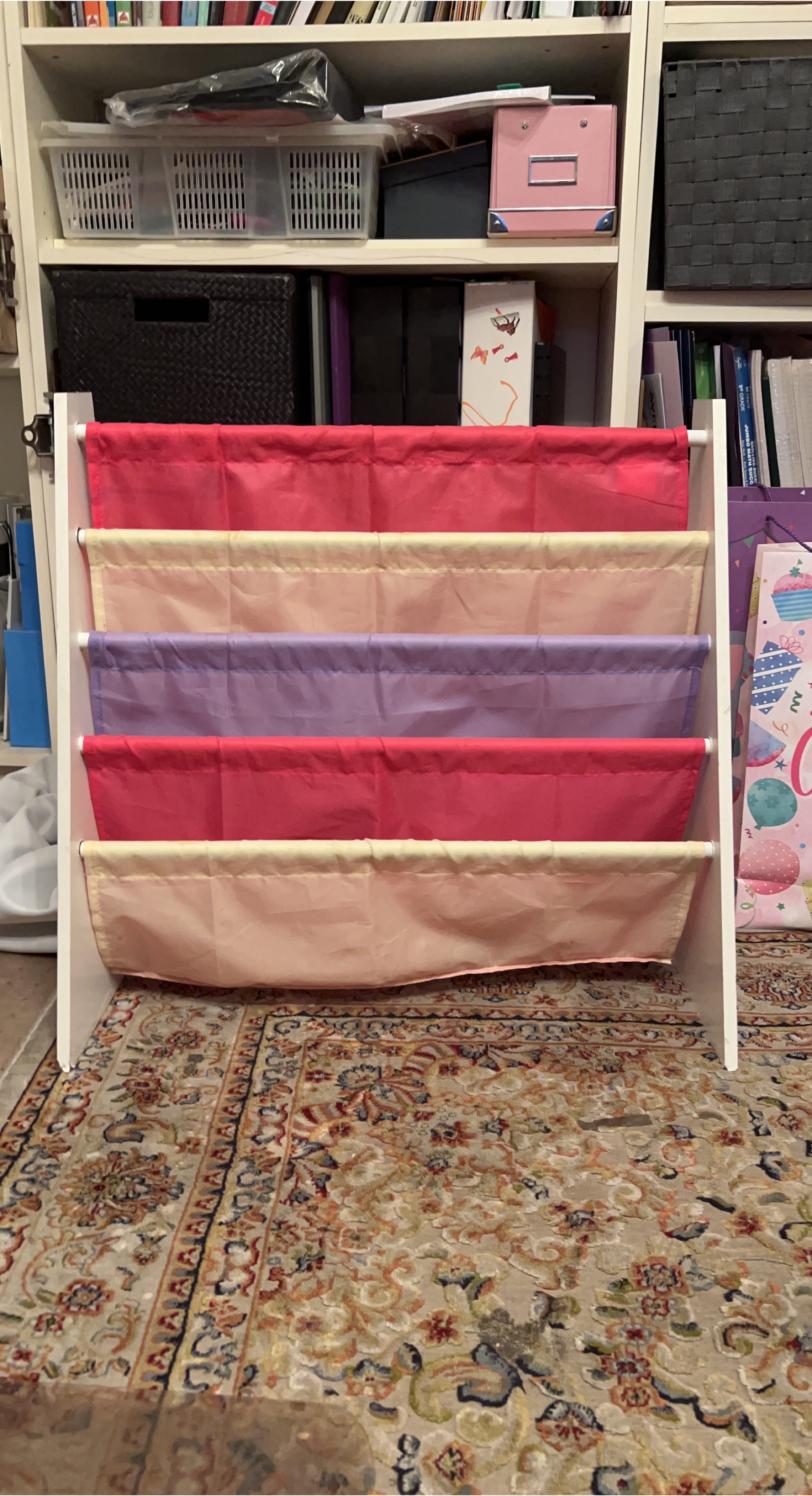 Kids Sling Bookshelf - Pink, Purple, Beige