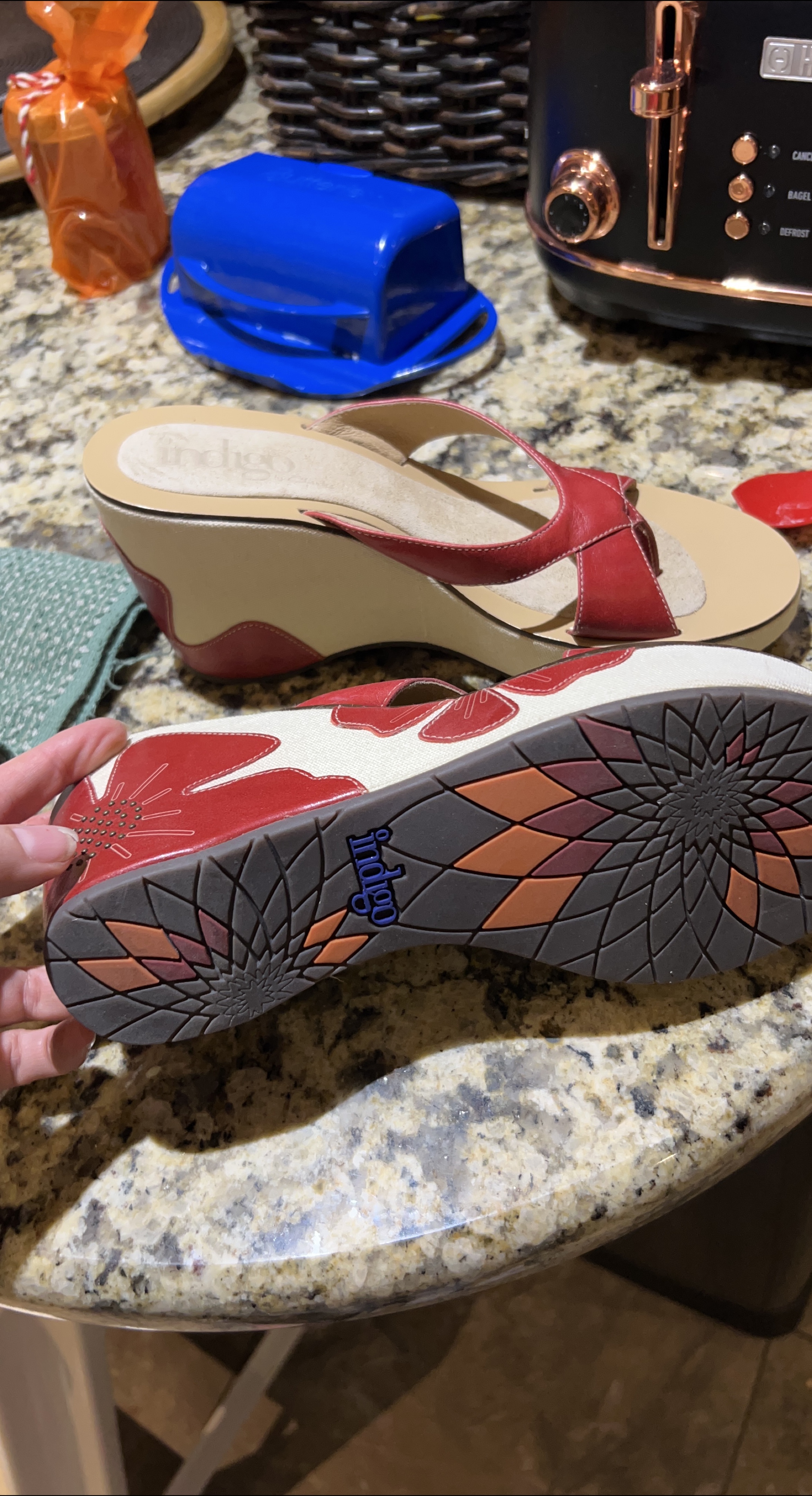Indigo by Clarks Red Wedge Sandals - Size 9.5 thumbnail