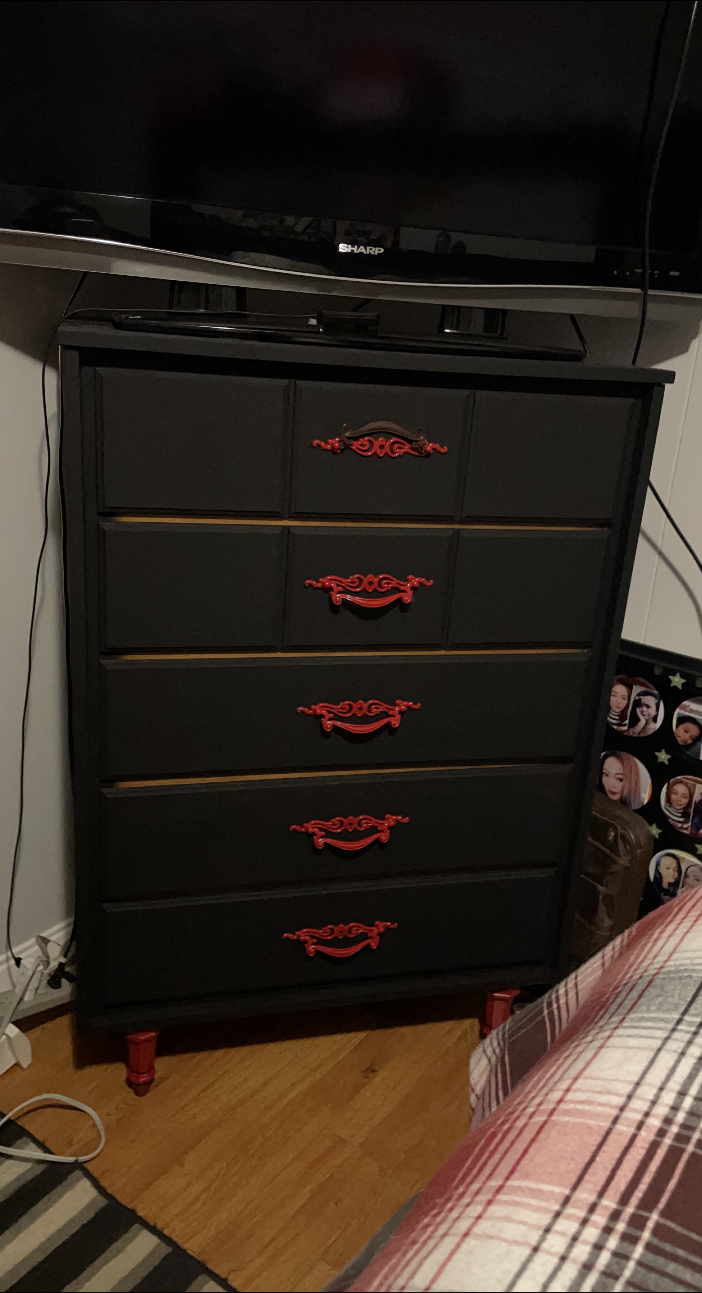 Black 5-Drawer Dresser with Red Handles thumbnail