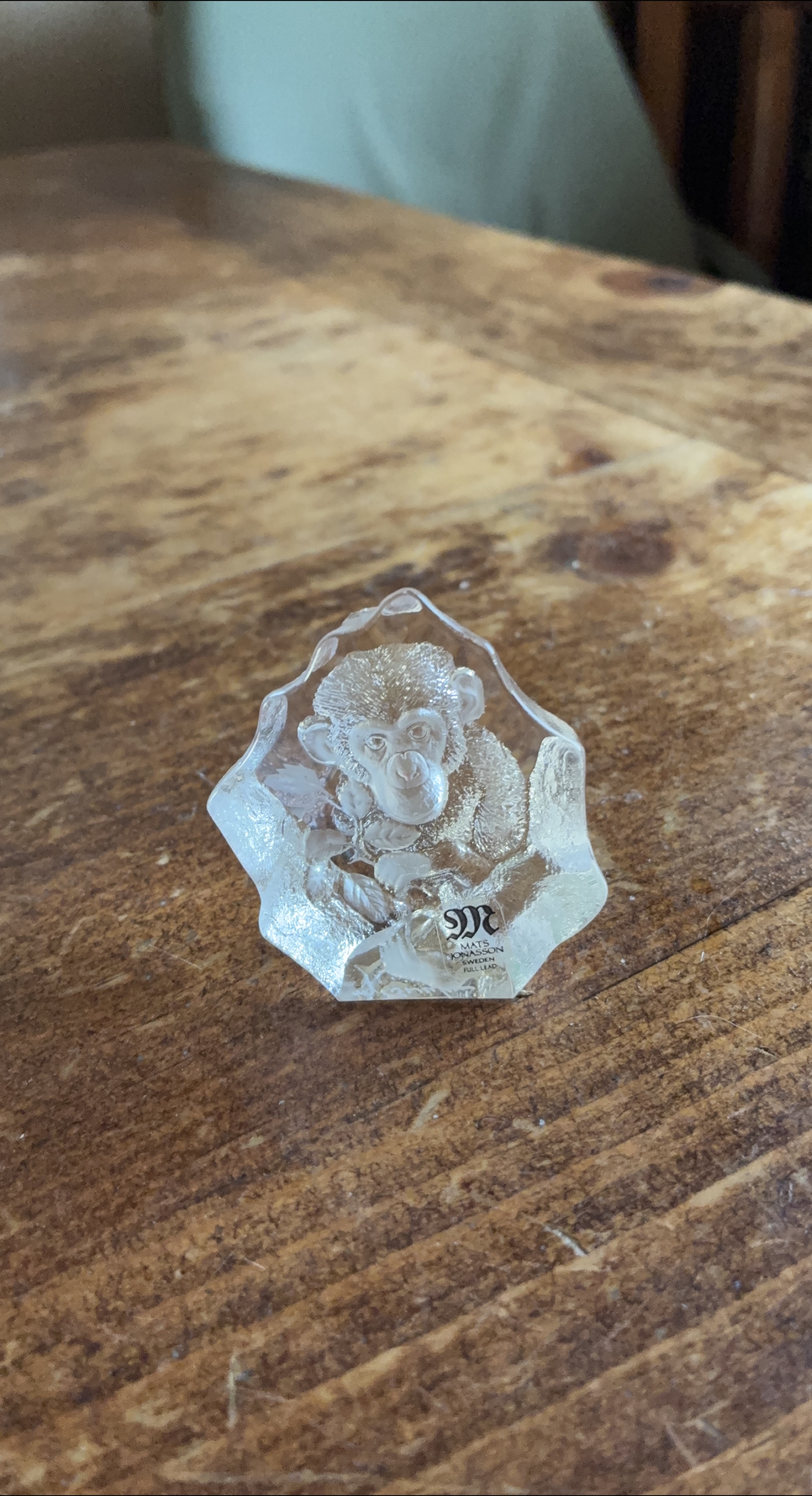 Mats Jonasson Sweden Monkey Crystal Sculpture thumbnail