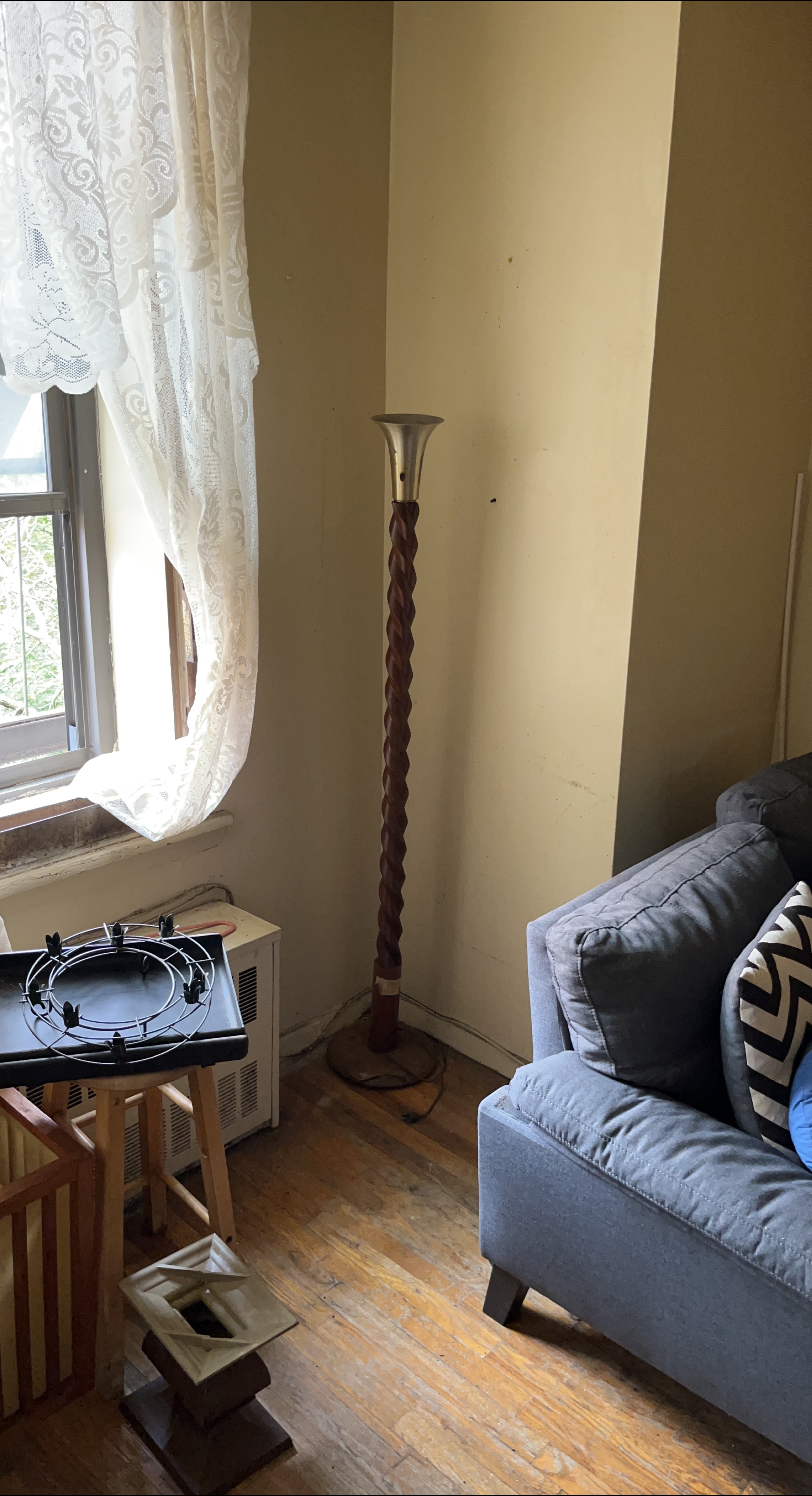 Vintage Floor Lamp with Twisted Wood Base thumbnail