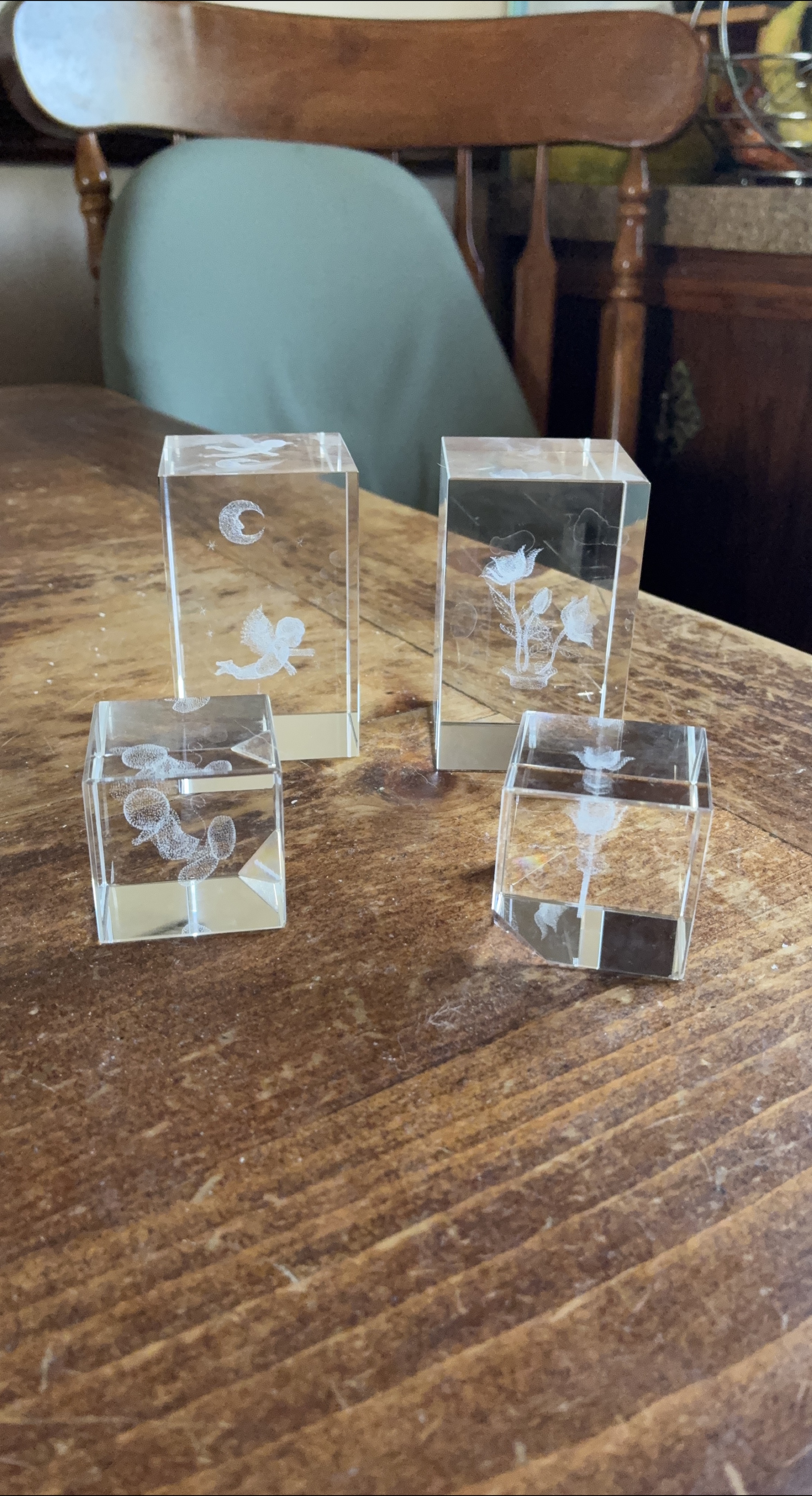 Crystal Paperweights with Etched Designs