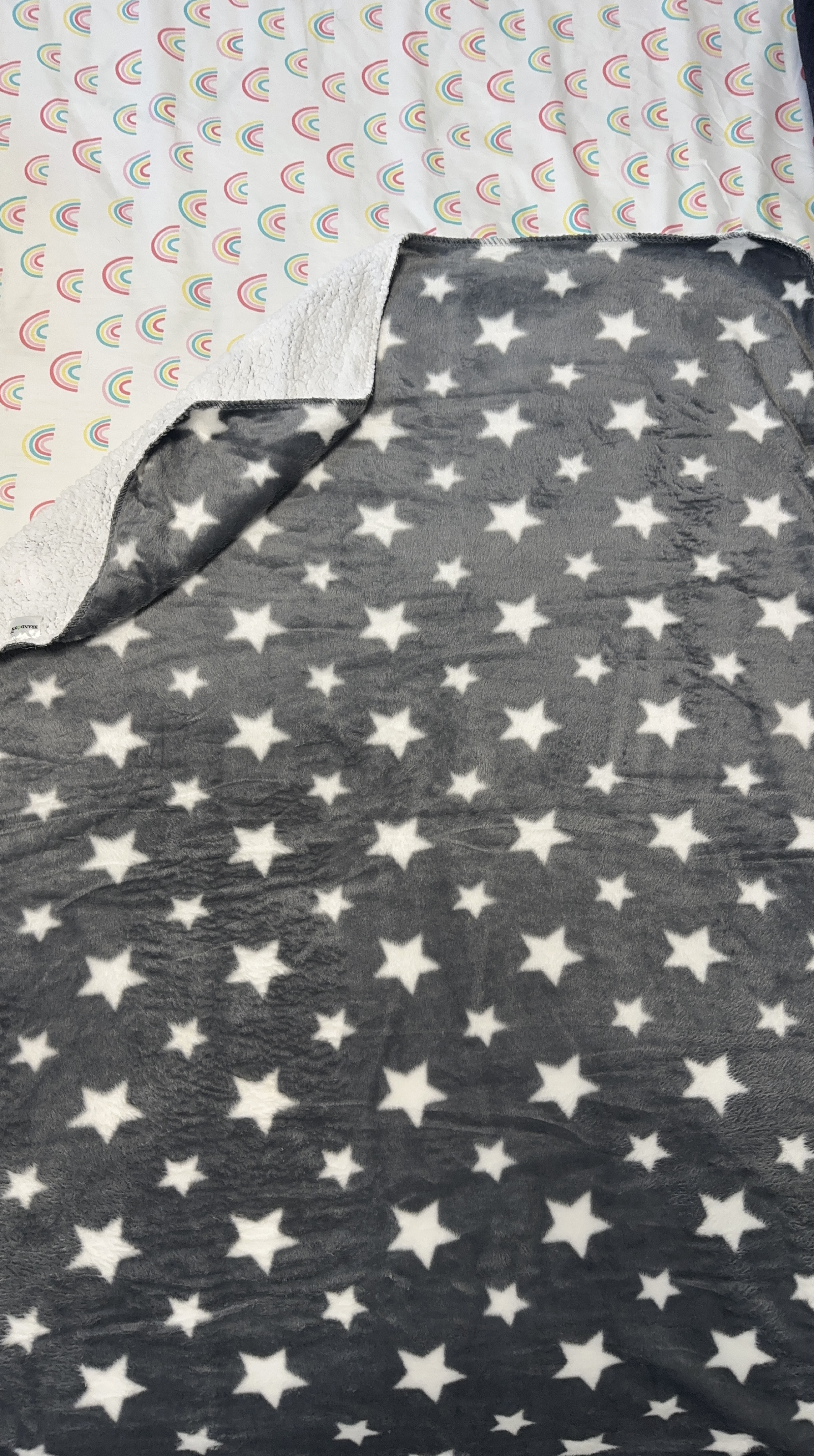 Star Pattern Fleece Blanket - Grey & White thumbnail