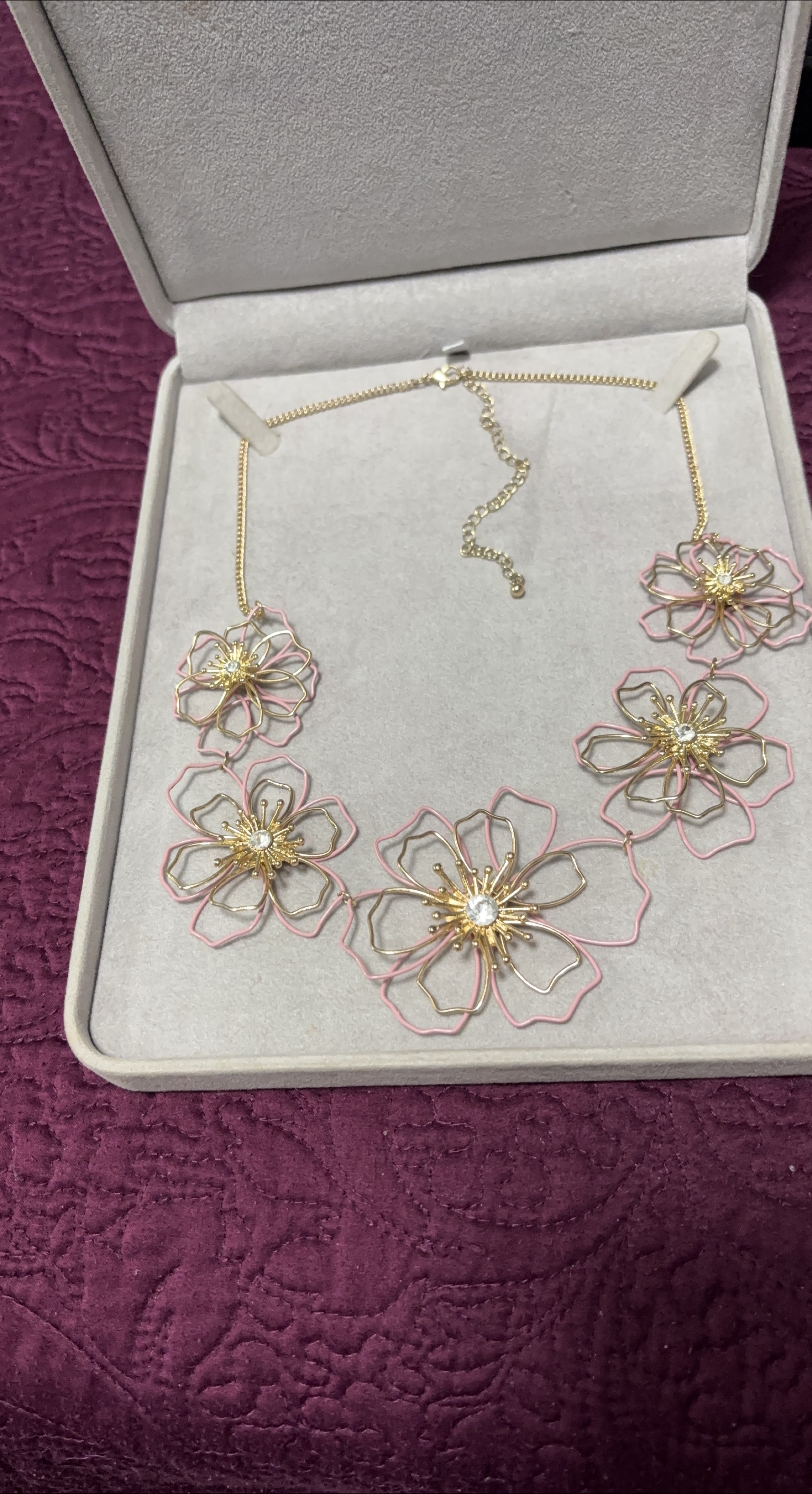 Gold and Pink Flower Necklace