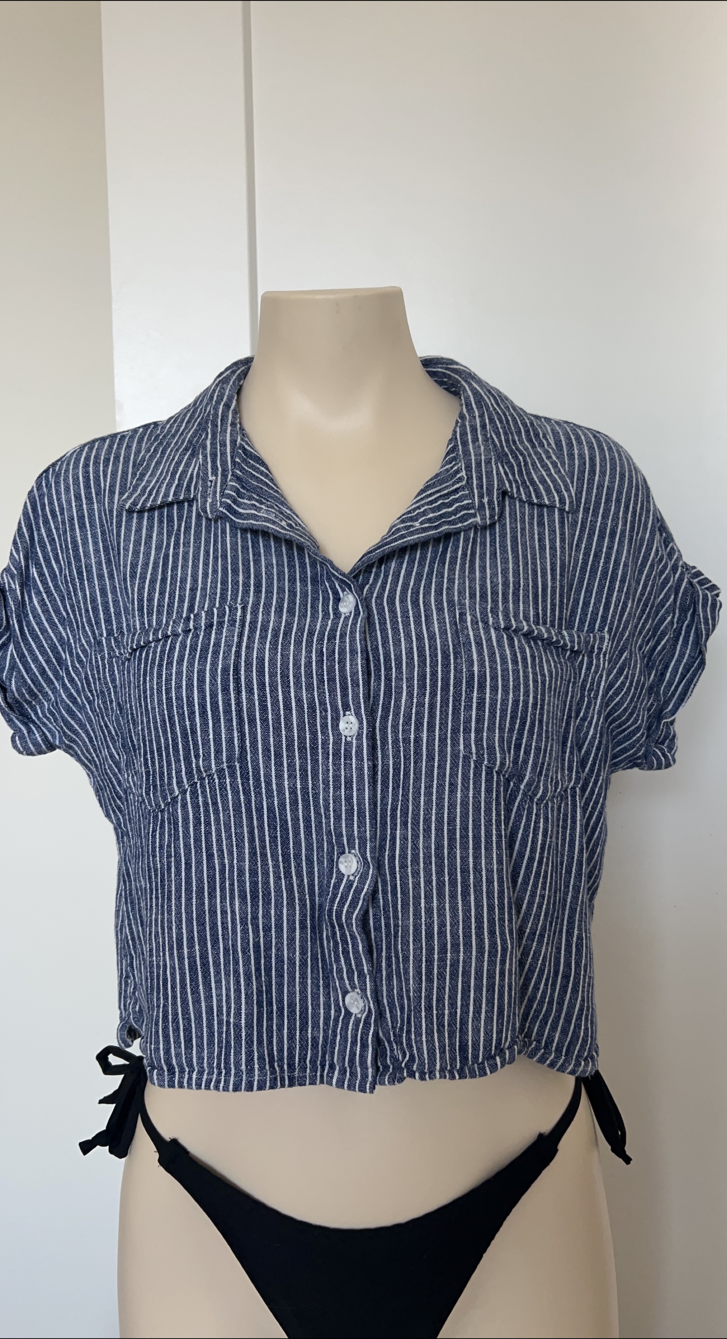 Striped Button-Down Crop Top thumbnail