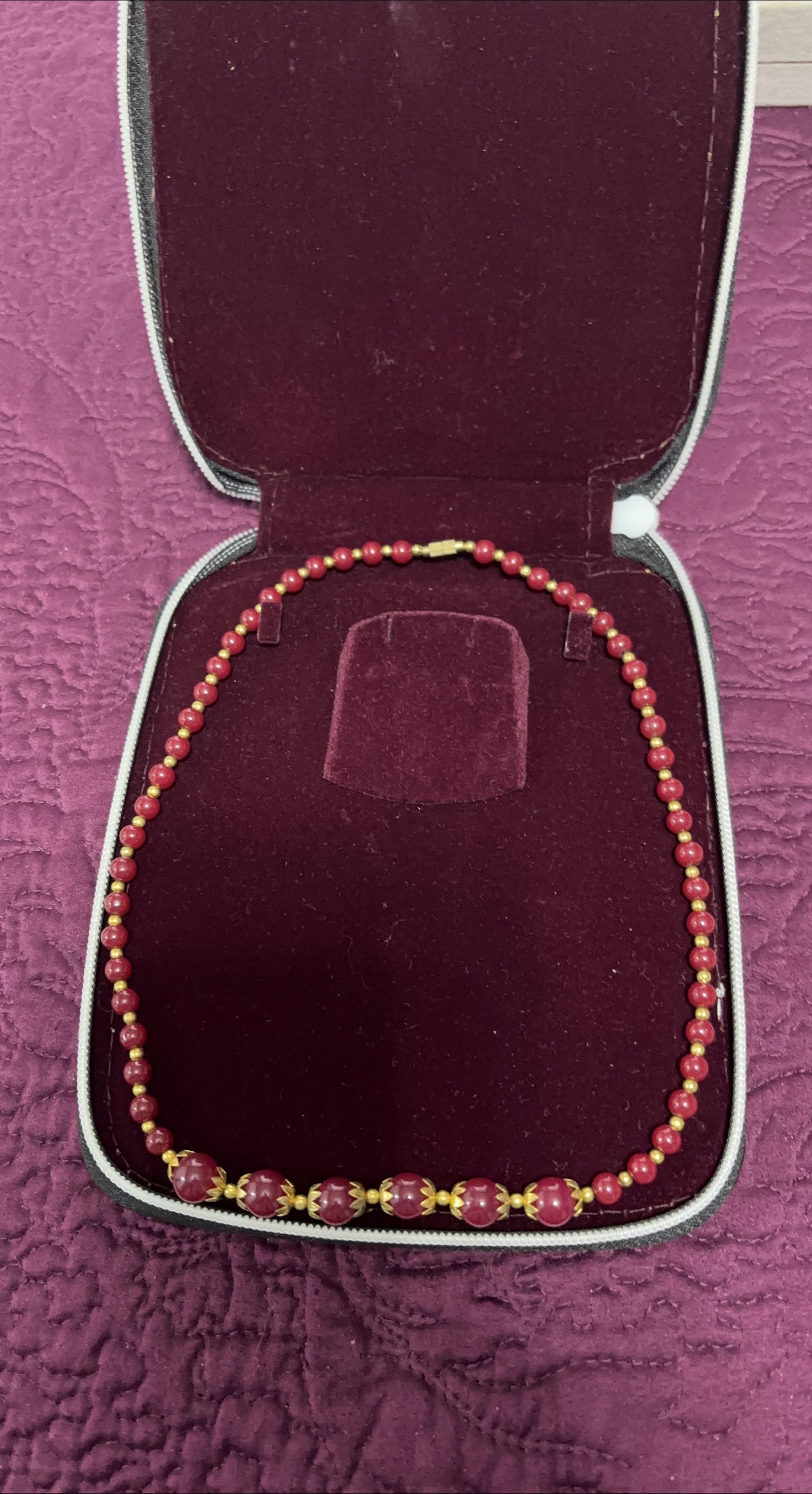 Red Beaded Necklace with Case thumbnail
