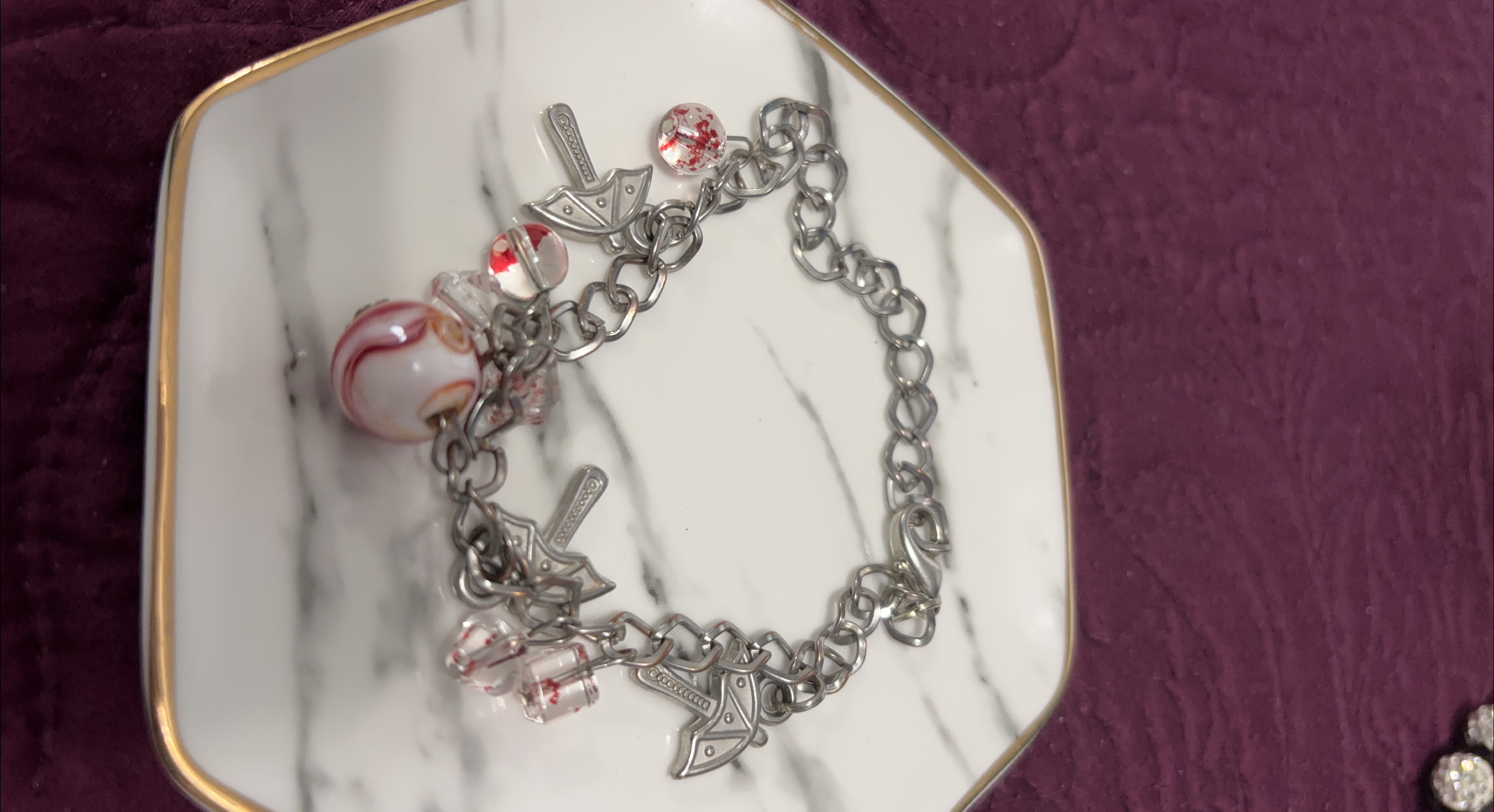 Silver-tone Charm Bracelet with Axe and Bead Charms