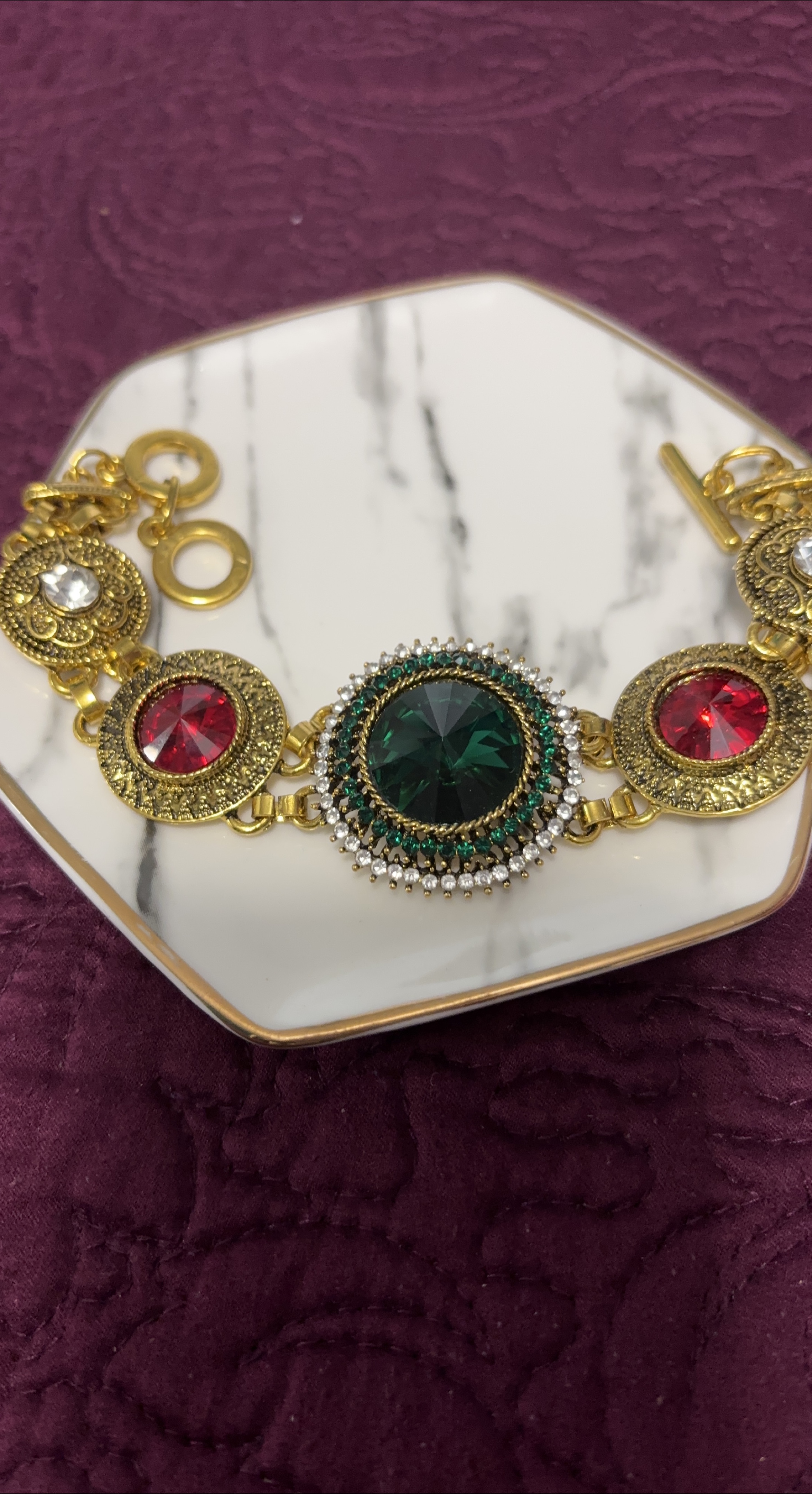 Vintage Style Bracelet with Emerald and Ruby Stones thumbnail