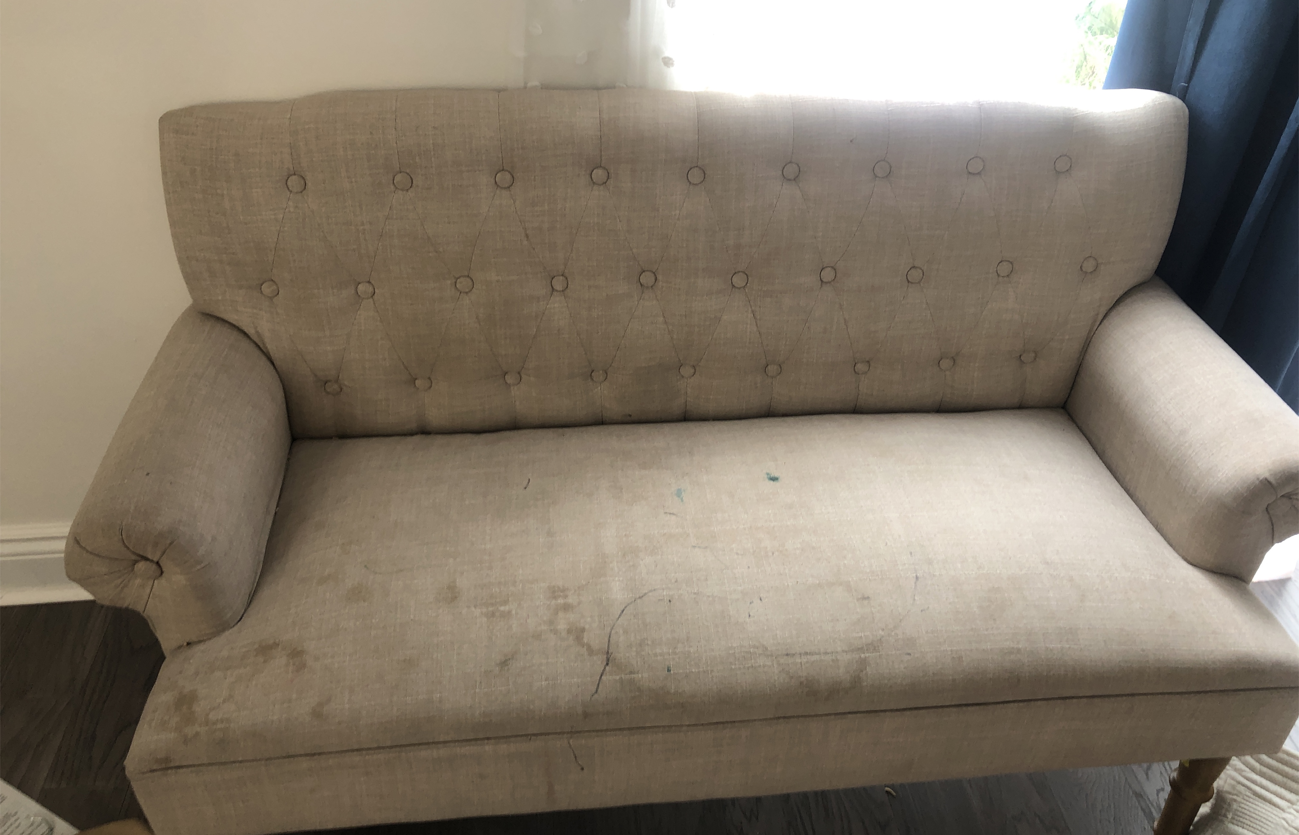 🥕 MOVING OUT SALE: Beige Loveseat Sofa with cushions thumbnail