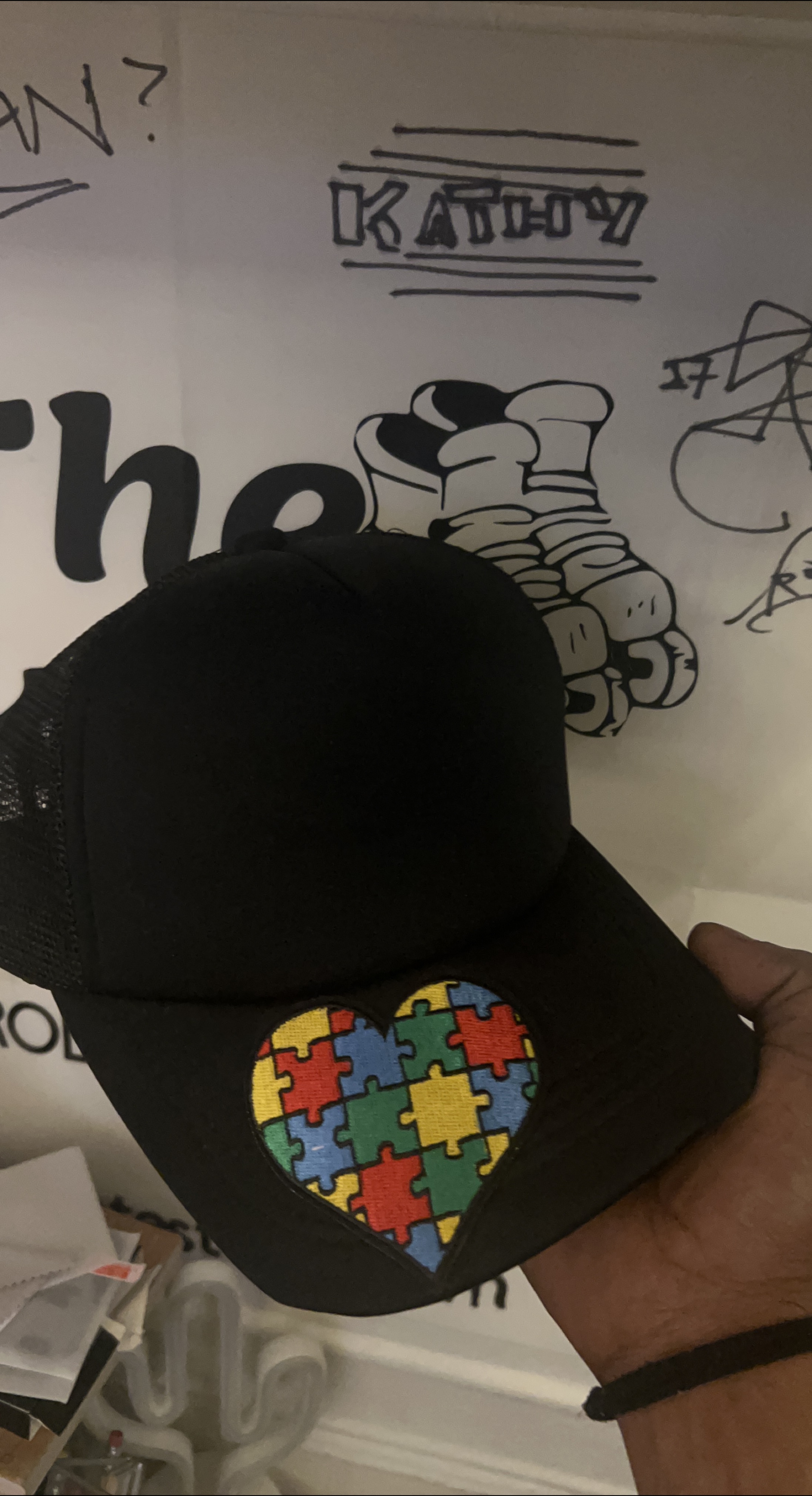 Black Trucker Hat with Autism Awareness Heart