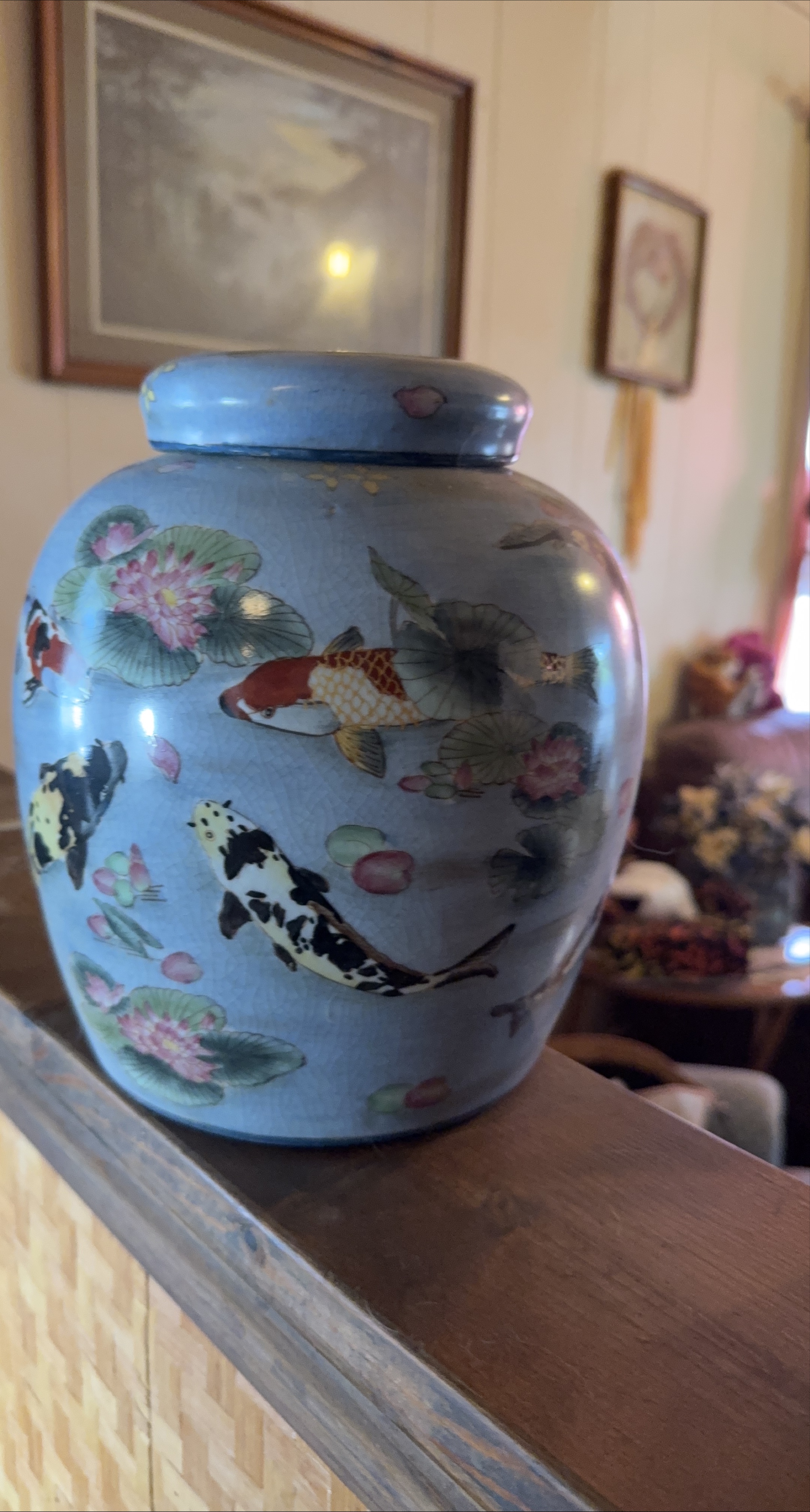 Vintage Koi Fish Ceramic Jar thumbnail