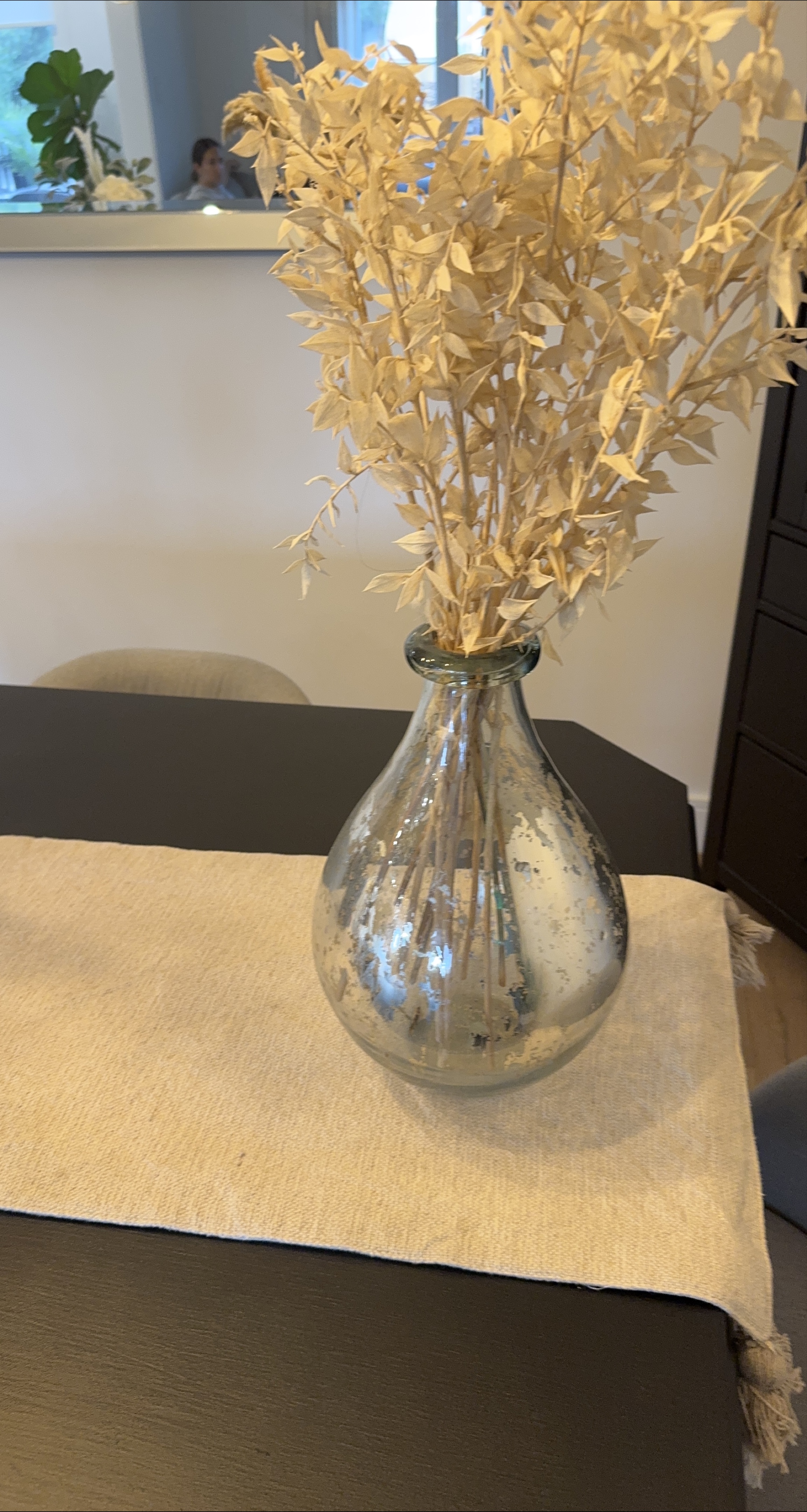 Silver Glass Vase with Dried Floral Arrangement thumbnail