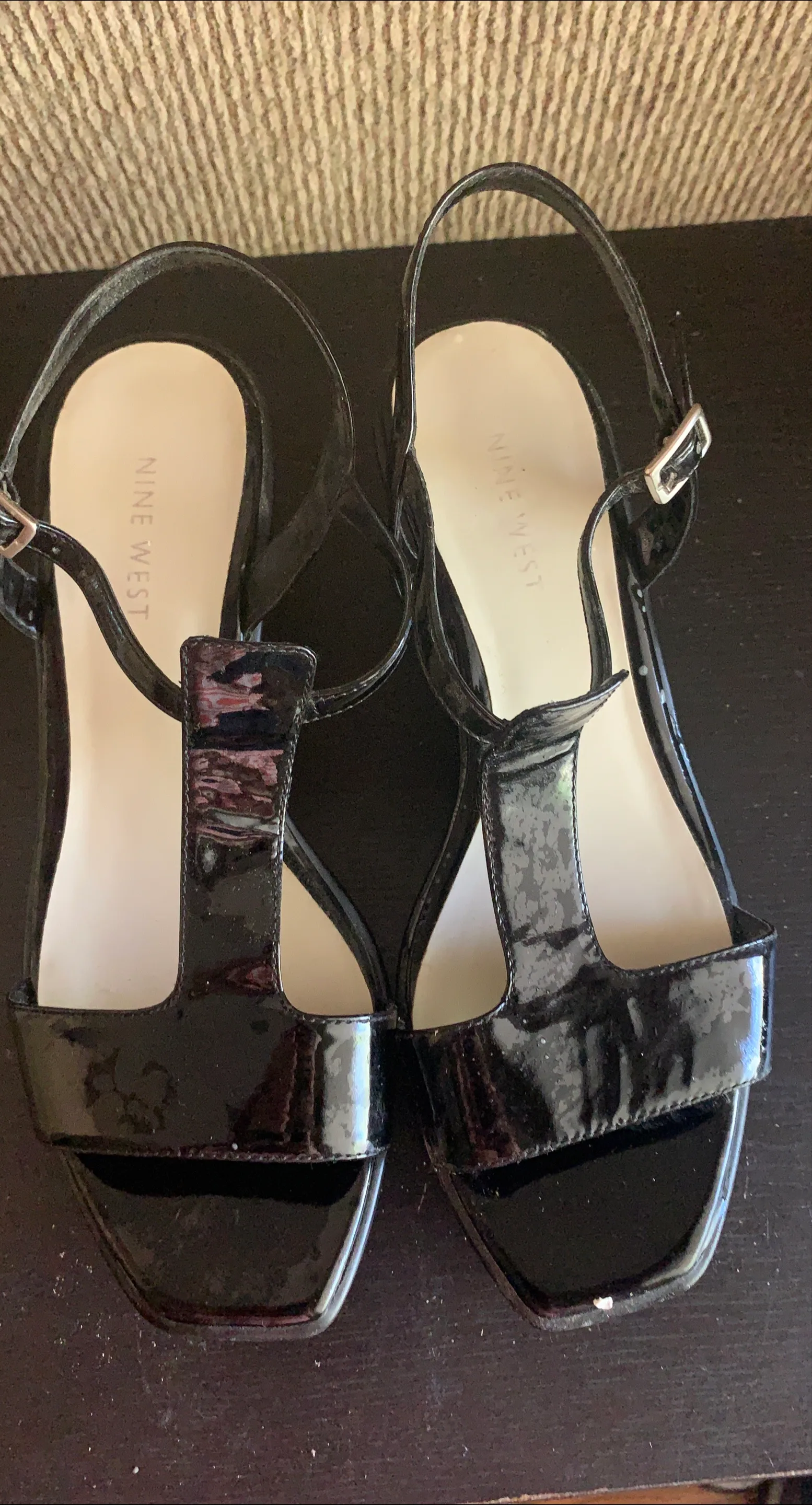 Nine West Black Patent Leather Platform Sandals