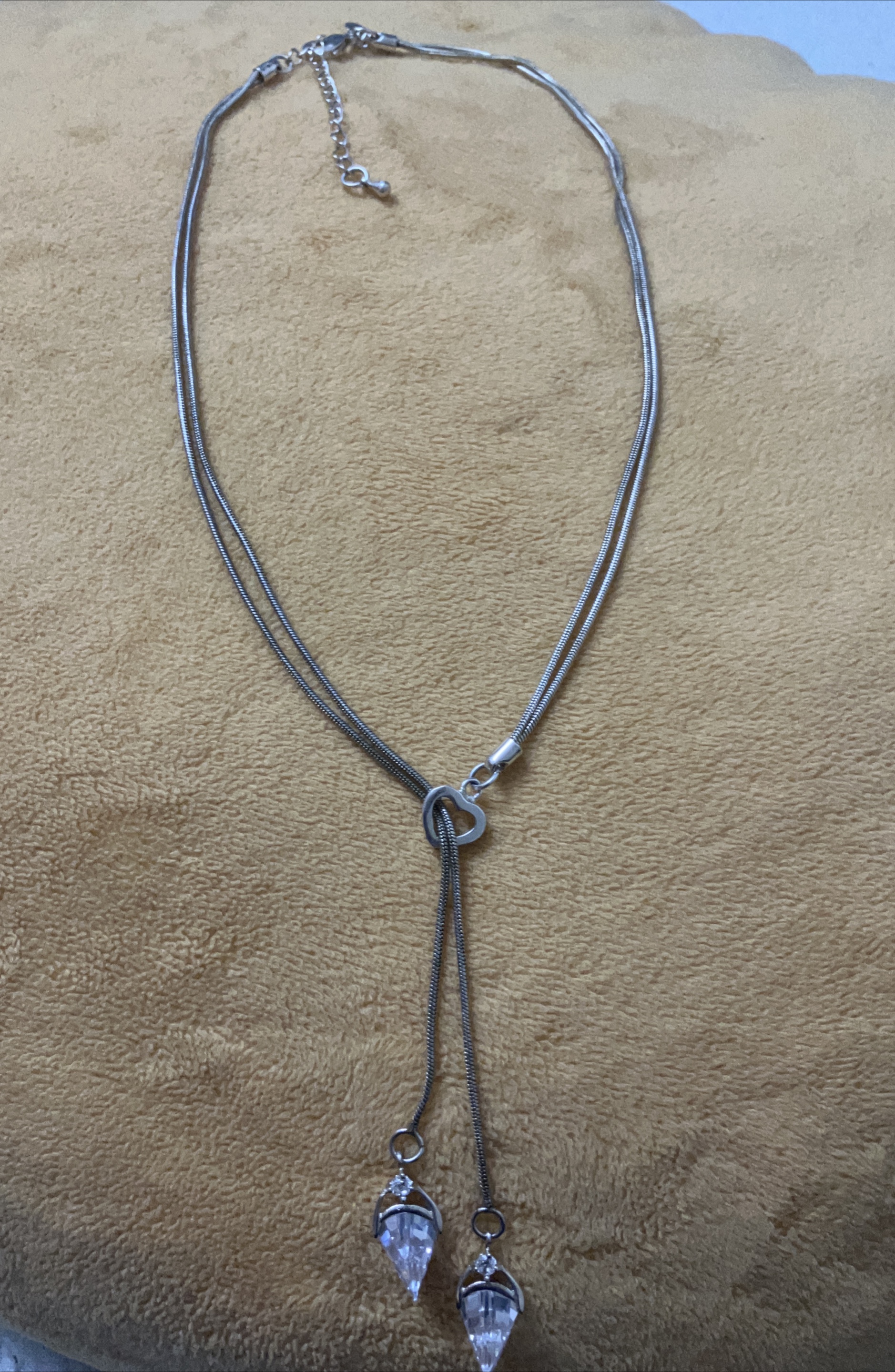 Silver Tone Y Necklace with Crystal Pendants thumbnail