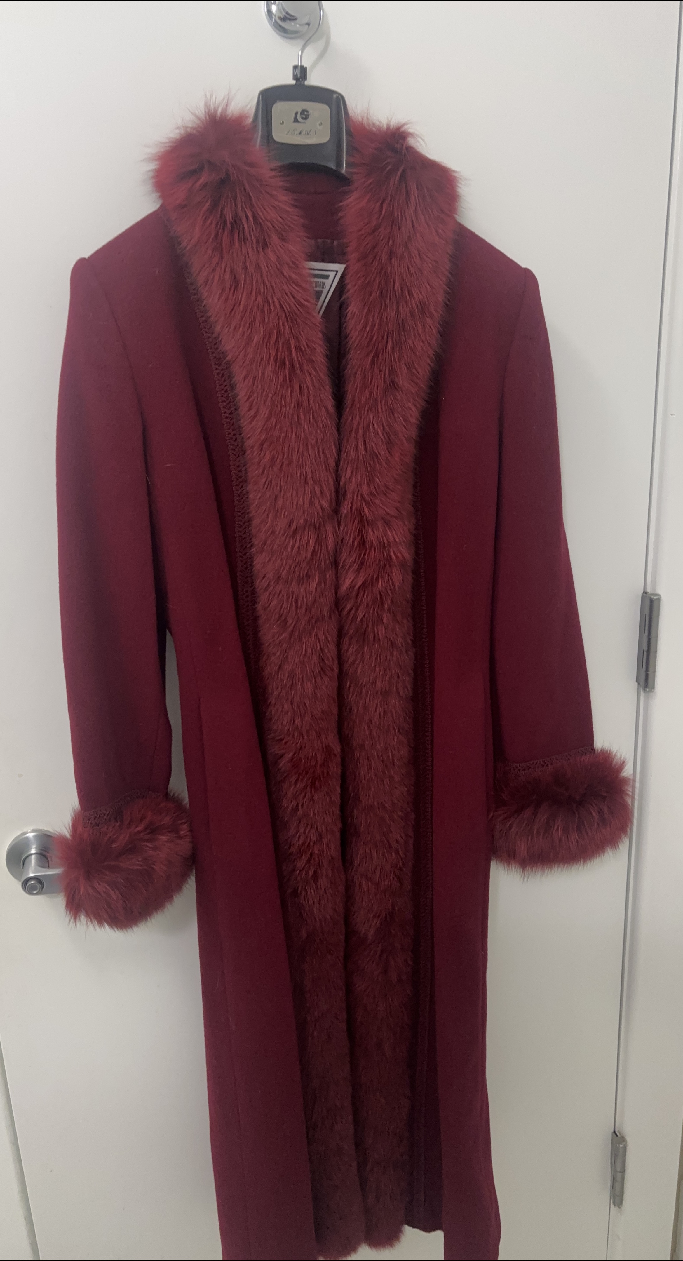 Marvin Richards Burgundy Fur Trim Lamb WoolCoat thumbnail