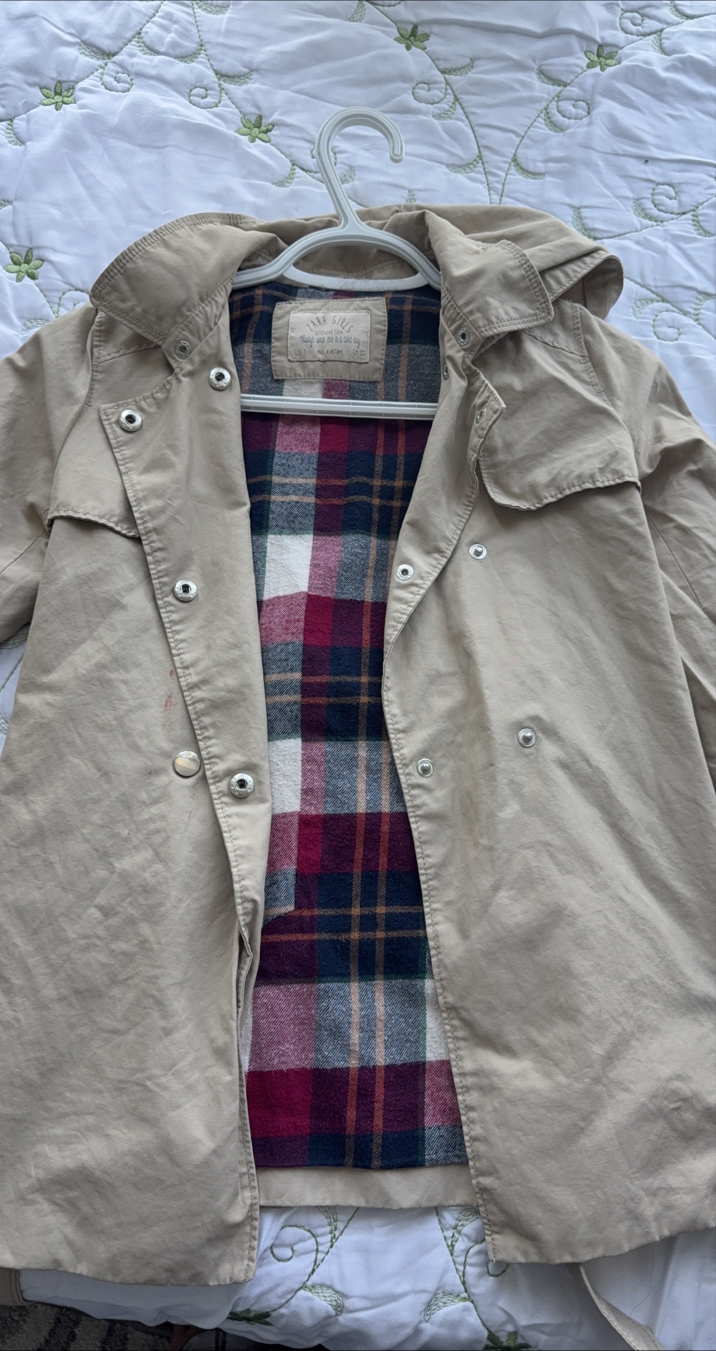 Zara Girls Beige Hooded Trench Coat - Size 11-12 thumbnail
