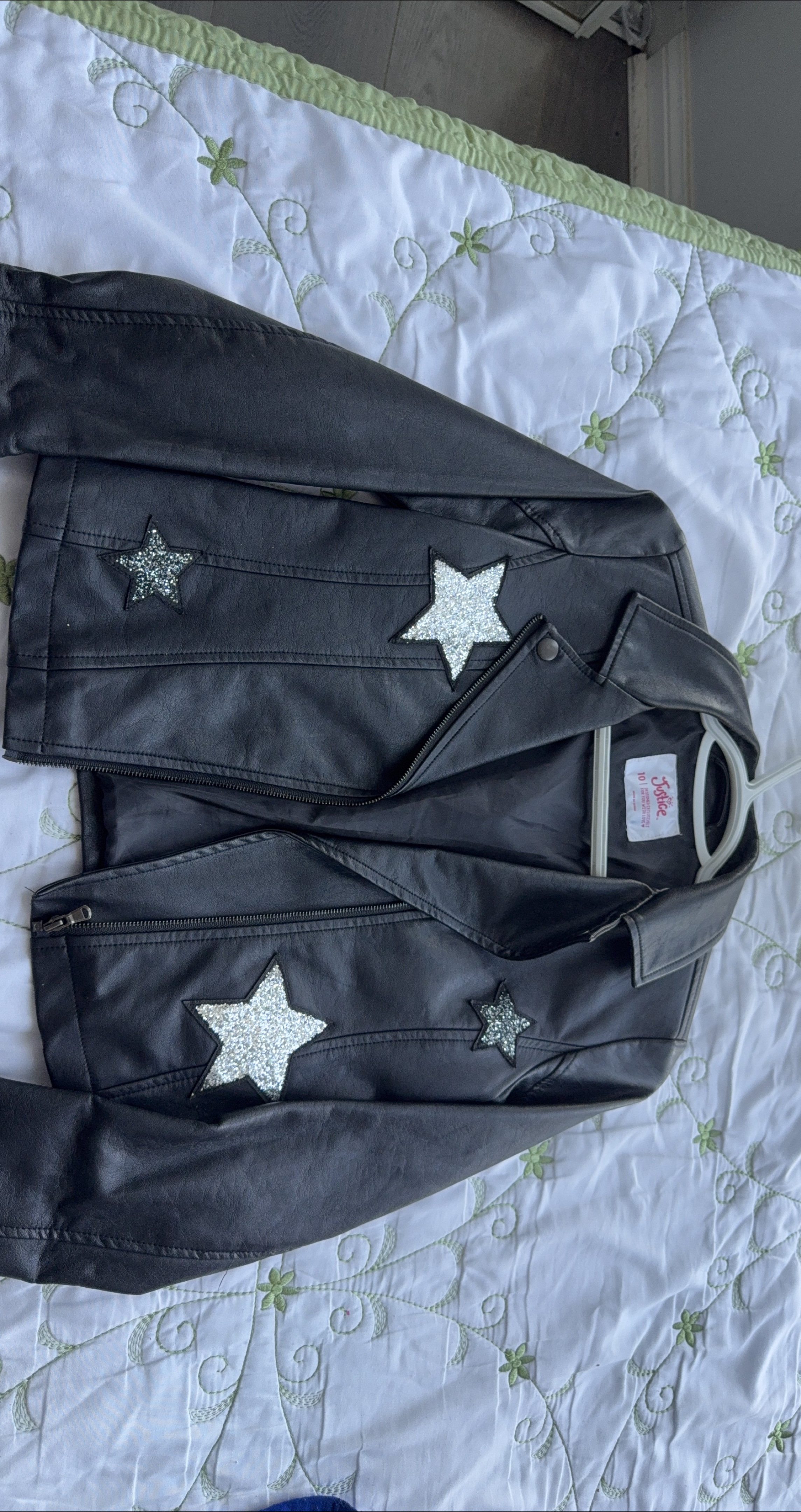 Justice Black Faux Leather Jacket Size M thumbnail
