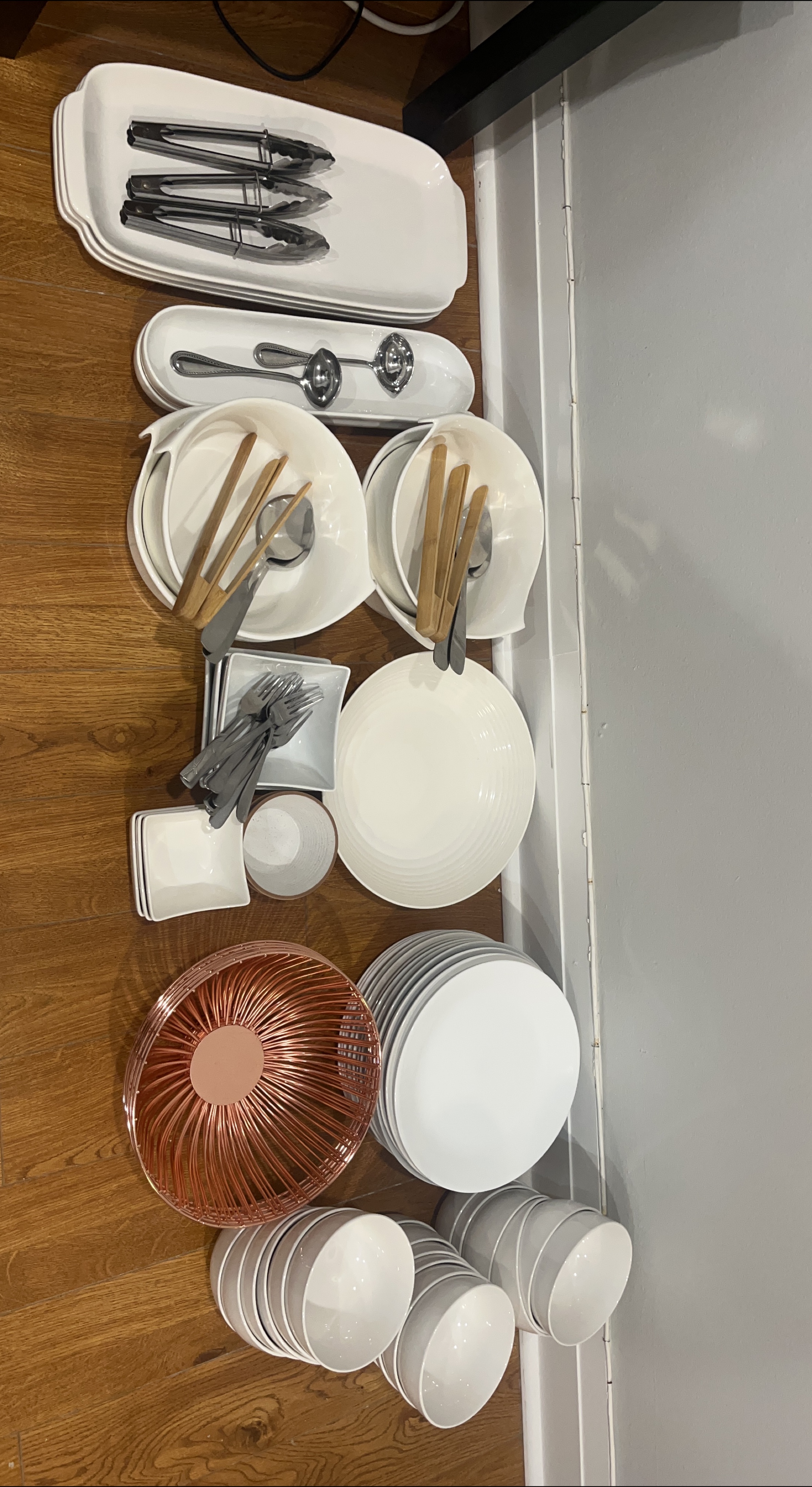 White Serving Dishes & Utensils Set
