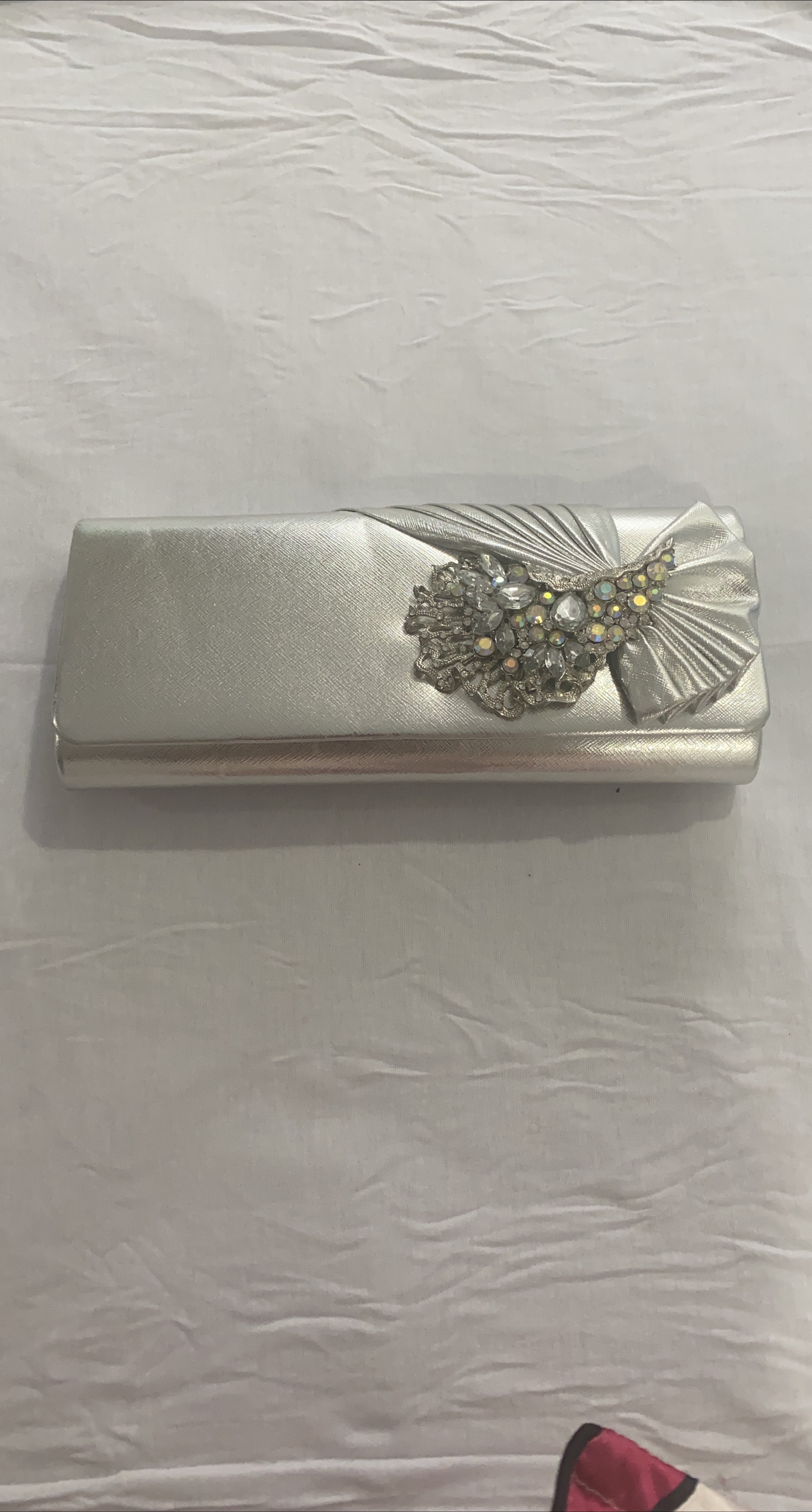 Silver Evening Clutch with Rhinestone Detail thumbnail