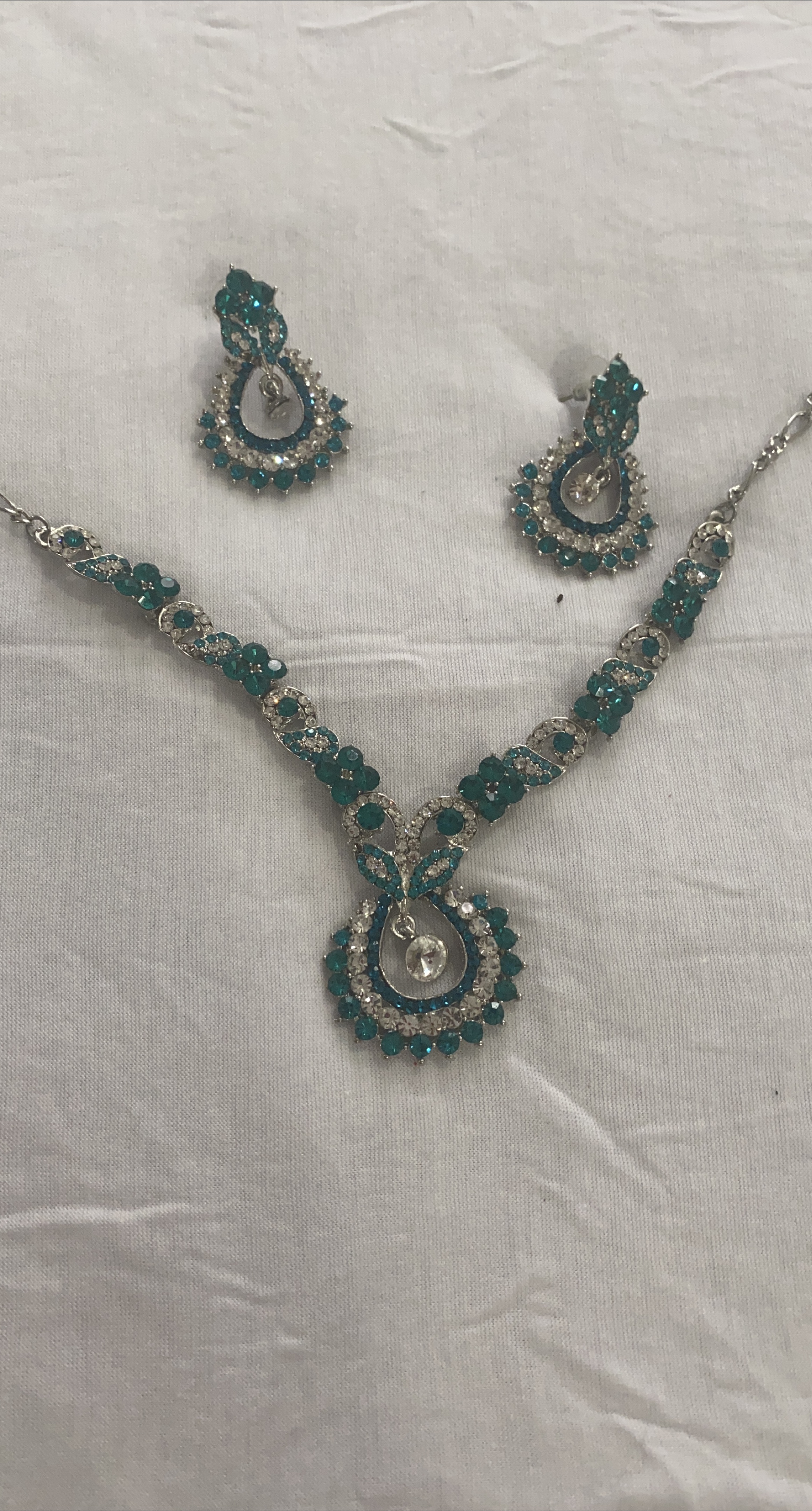Necklace and Earring Set, Teal & Silver thumbnail