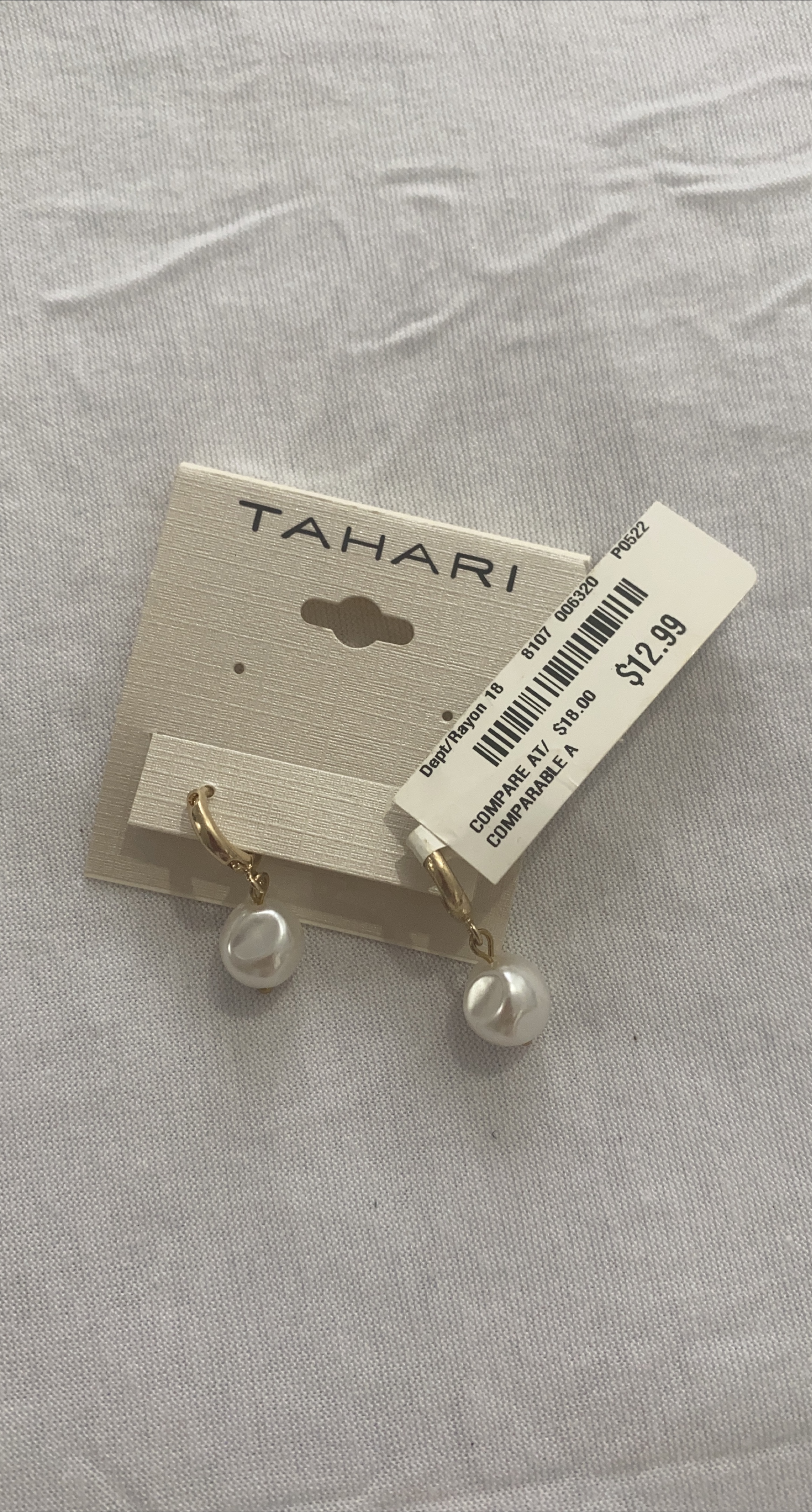 Tahari Pearl Drop Earrings - Gold Tone