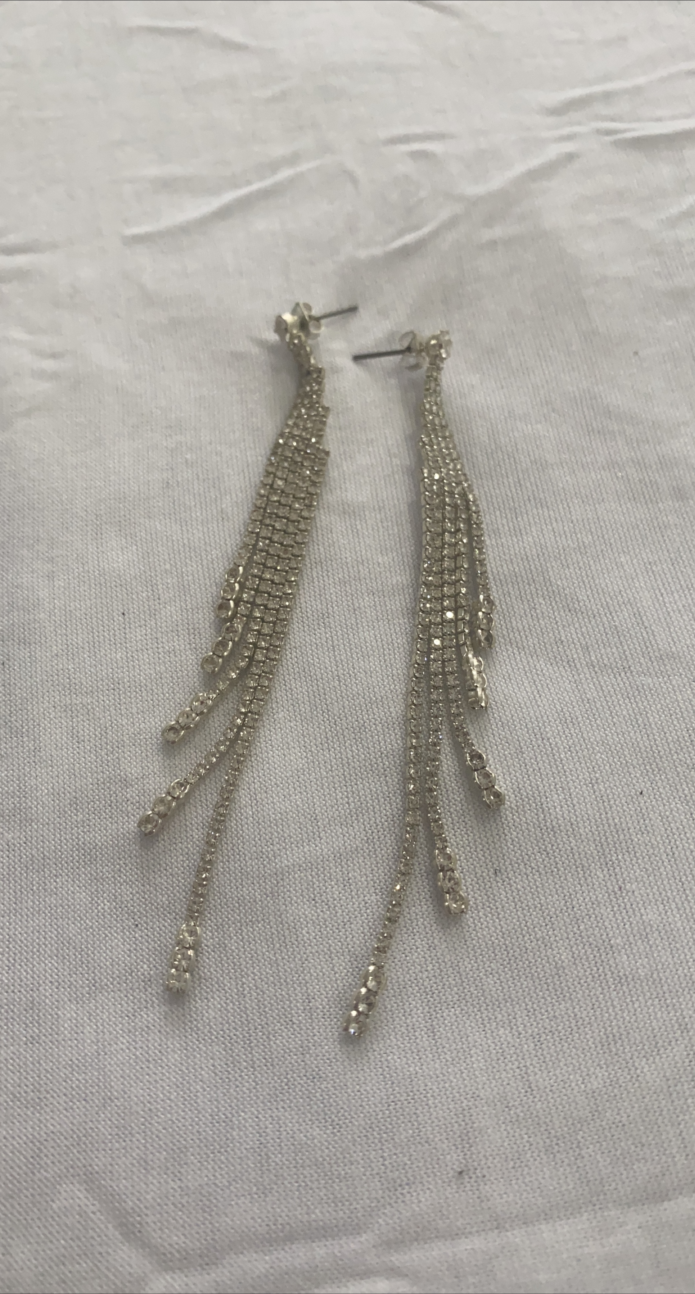 Silver Rhinestone Dangle Earrings thumbnail