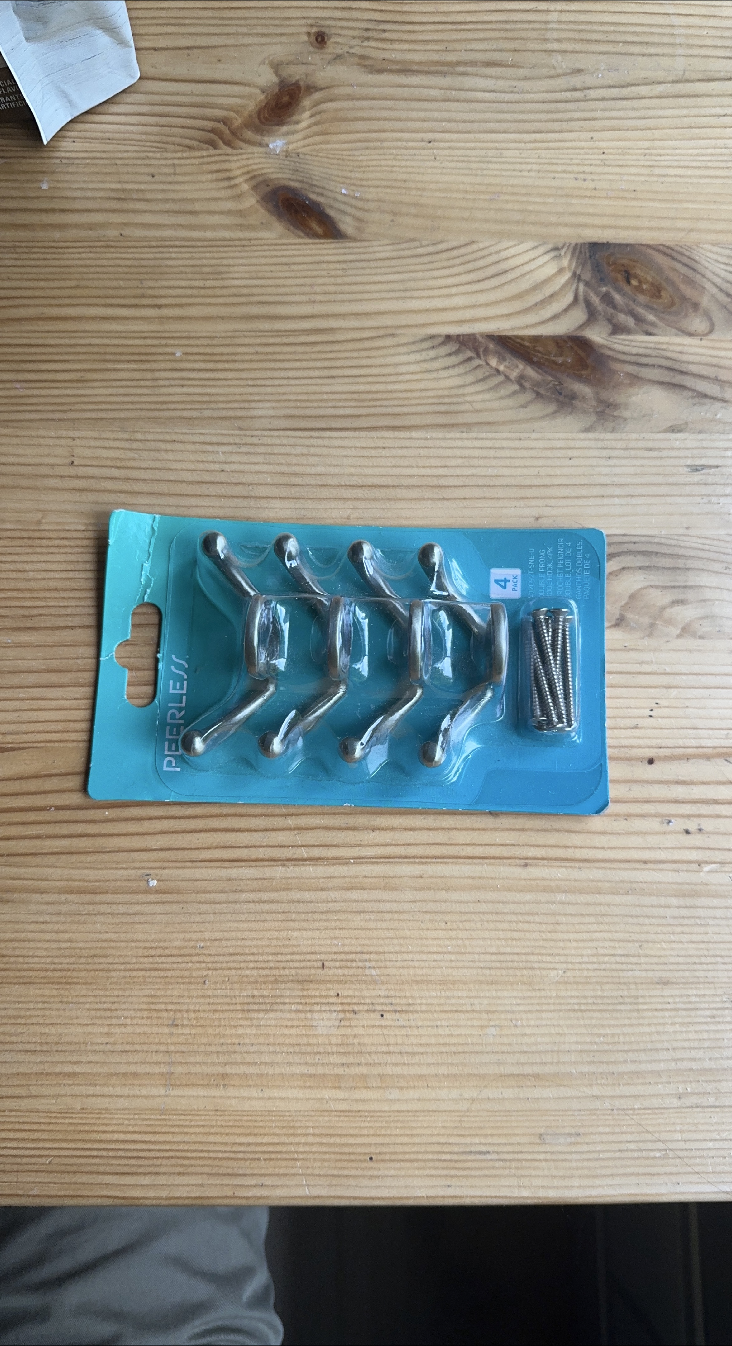 Peerless Double Prong Robe Hook 4-Pack - New thumbnail
