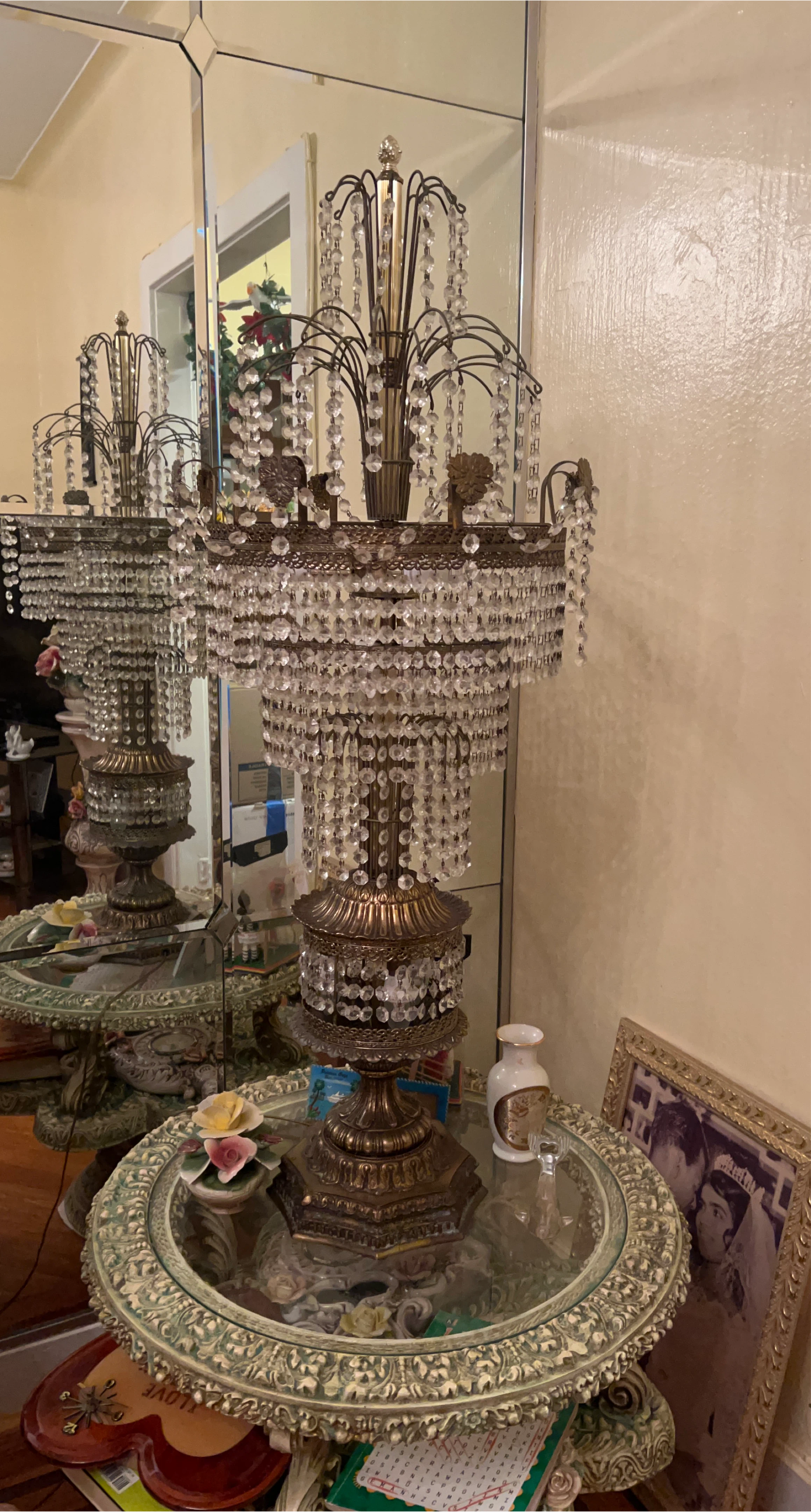 Vintage Crystal Chandelier Table Lamp thumbnail