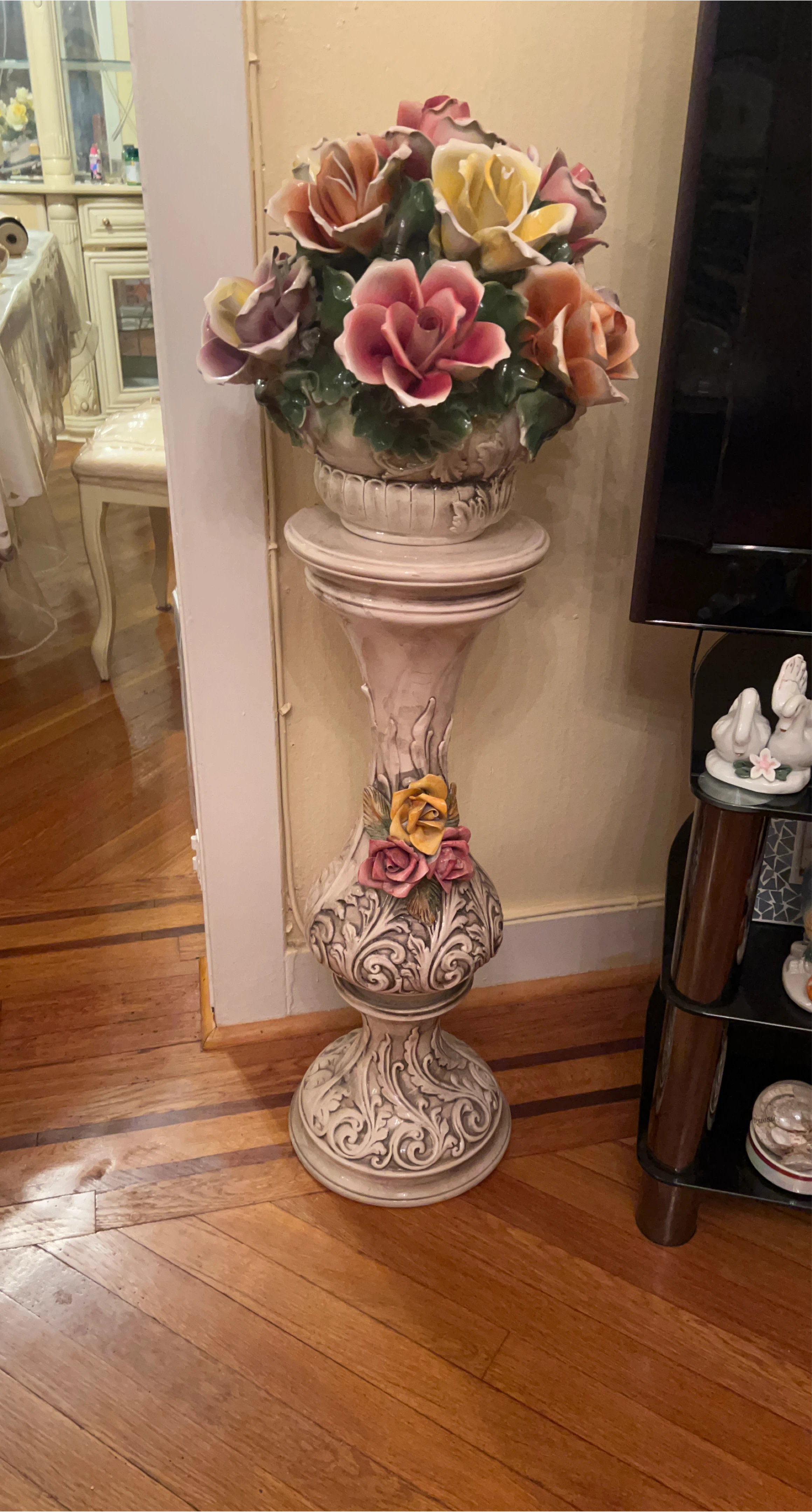 Vintage Ceramic Floral Pedestal Stand thumbnail