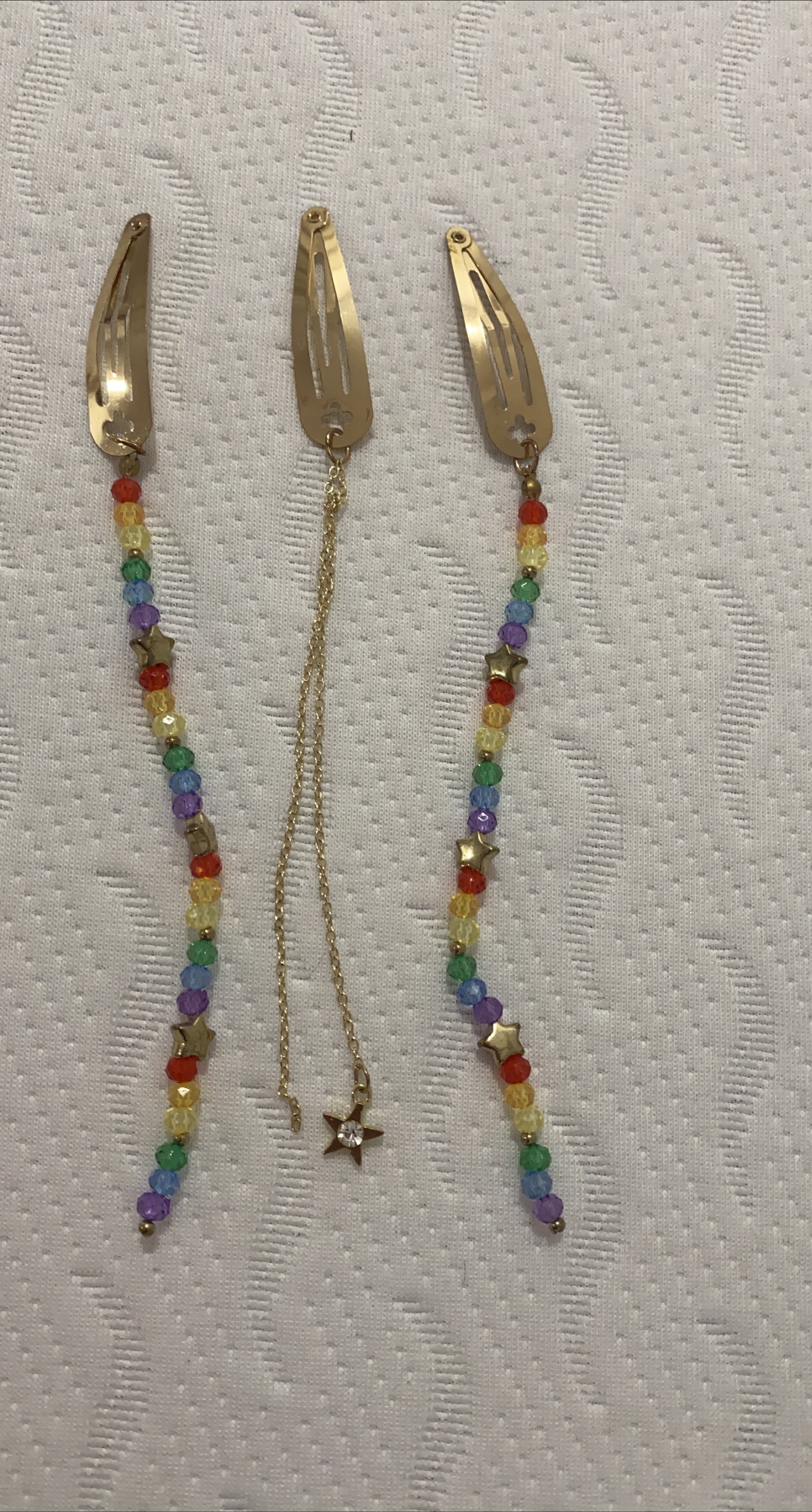 Gold Hair Clips with Rainbow Beads & Star Charm thumbnail