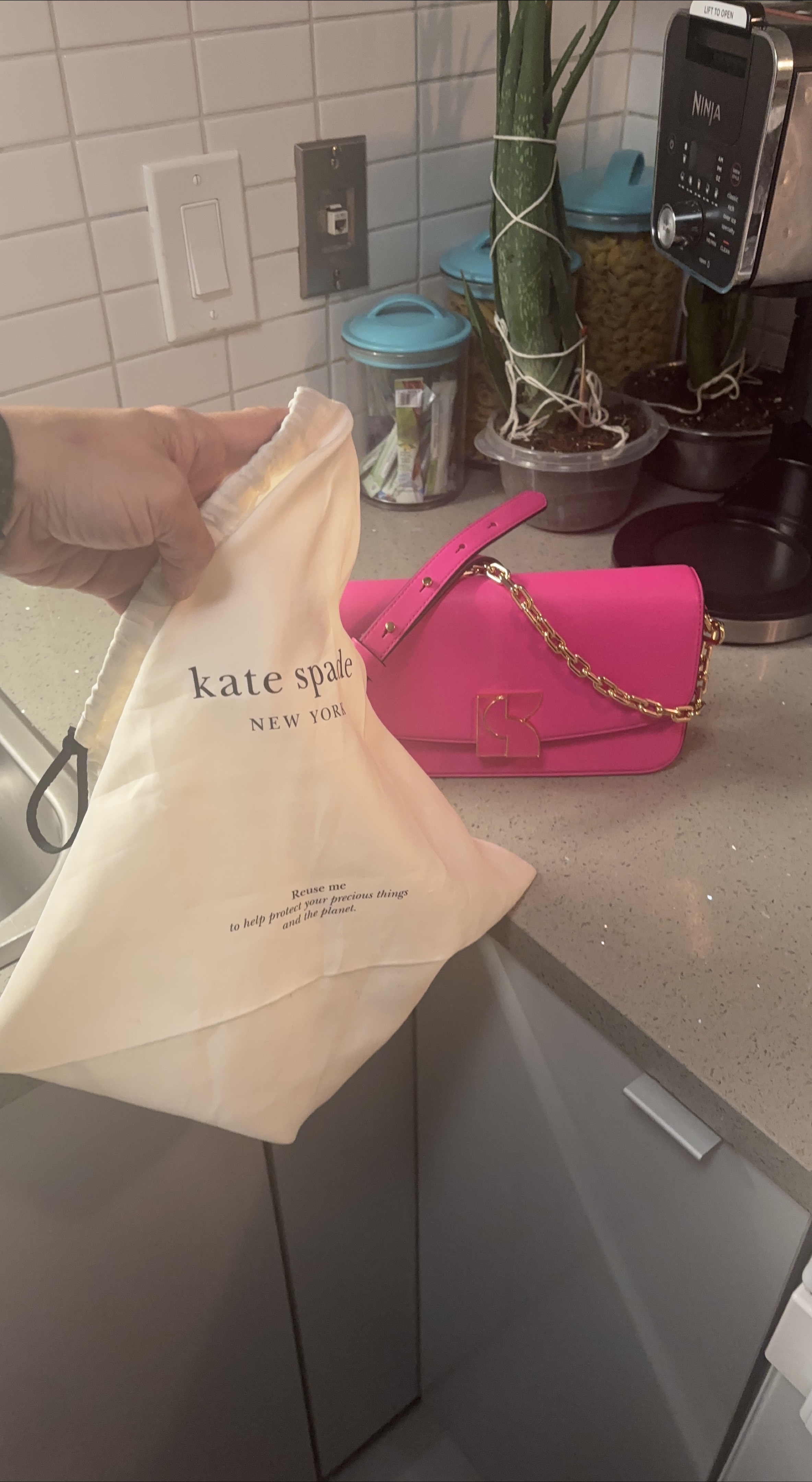 Kate Spade New York Pink Shoulder Bag with Gold Chain