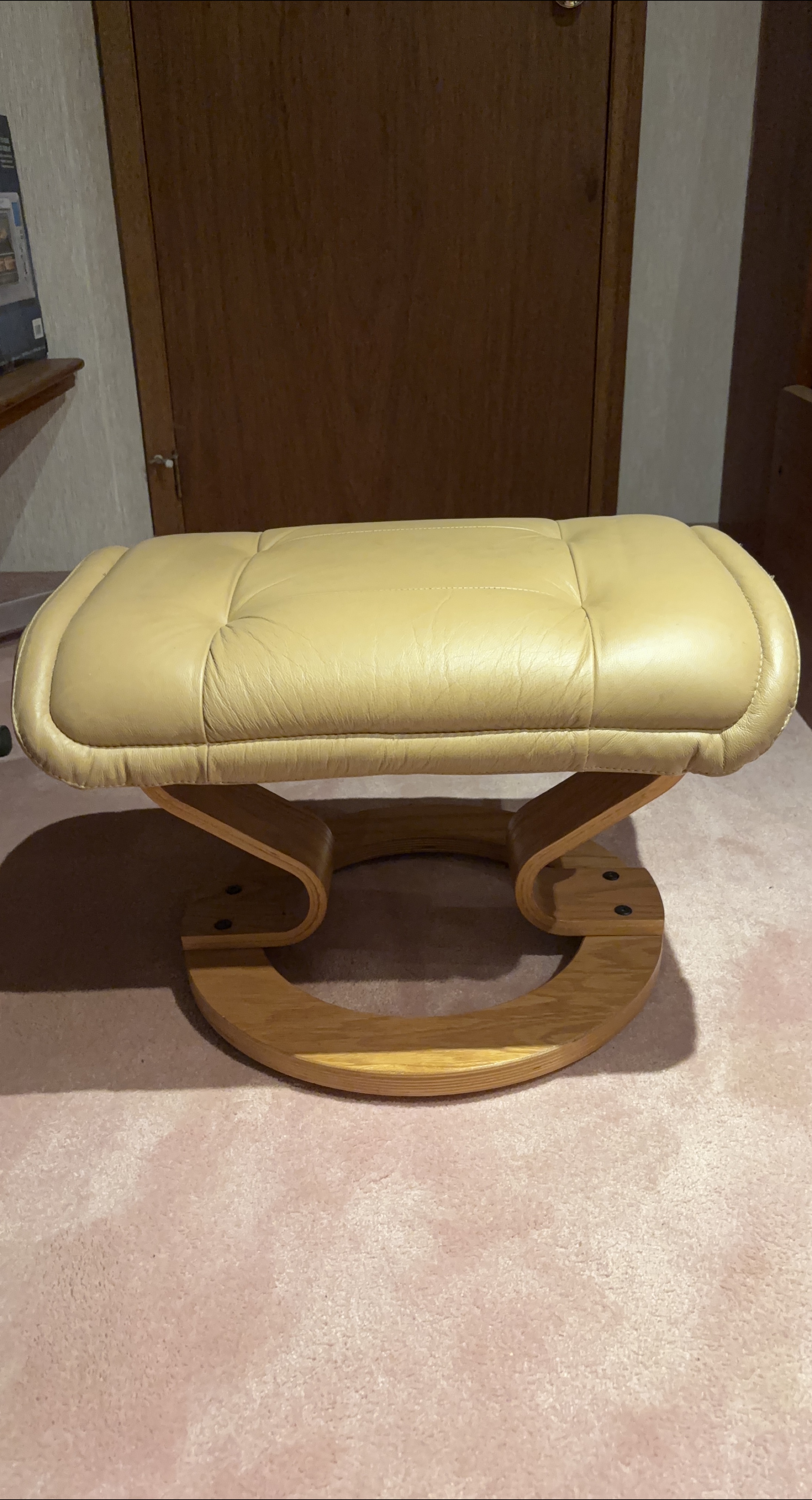 Leather Ottoman Footstool - Beige thumbnail