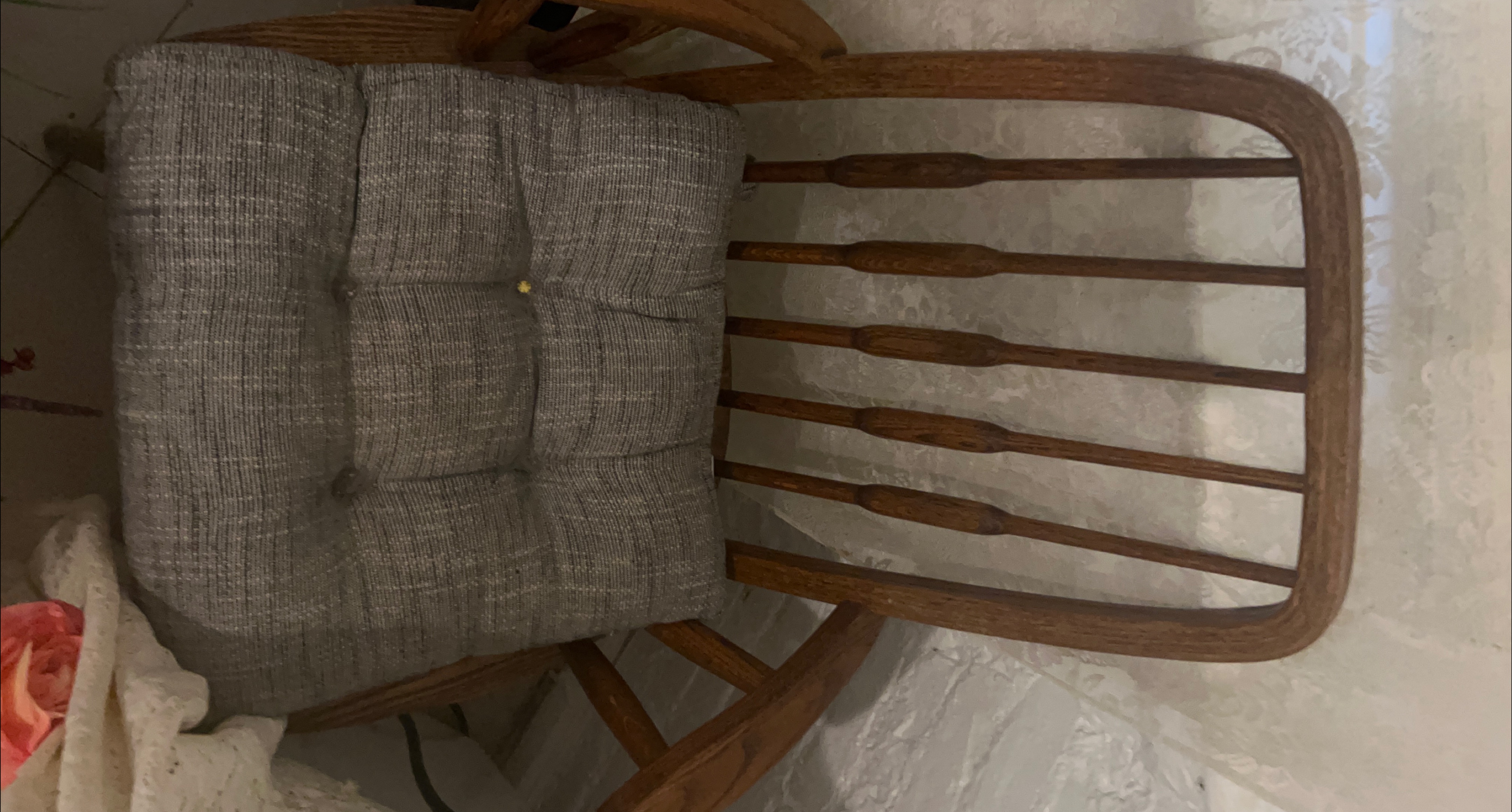 Wooden Rocking Chair with Gray Cushion thumbnail