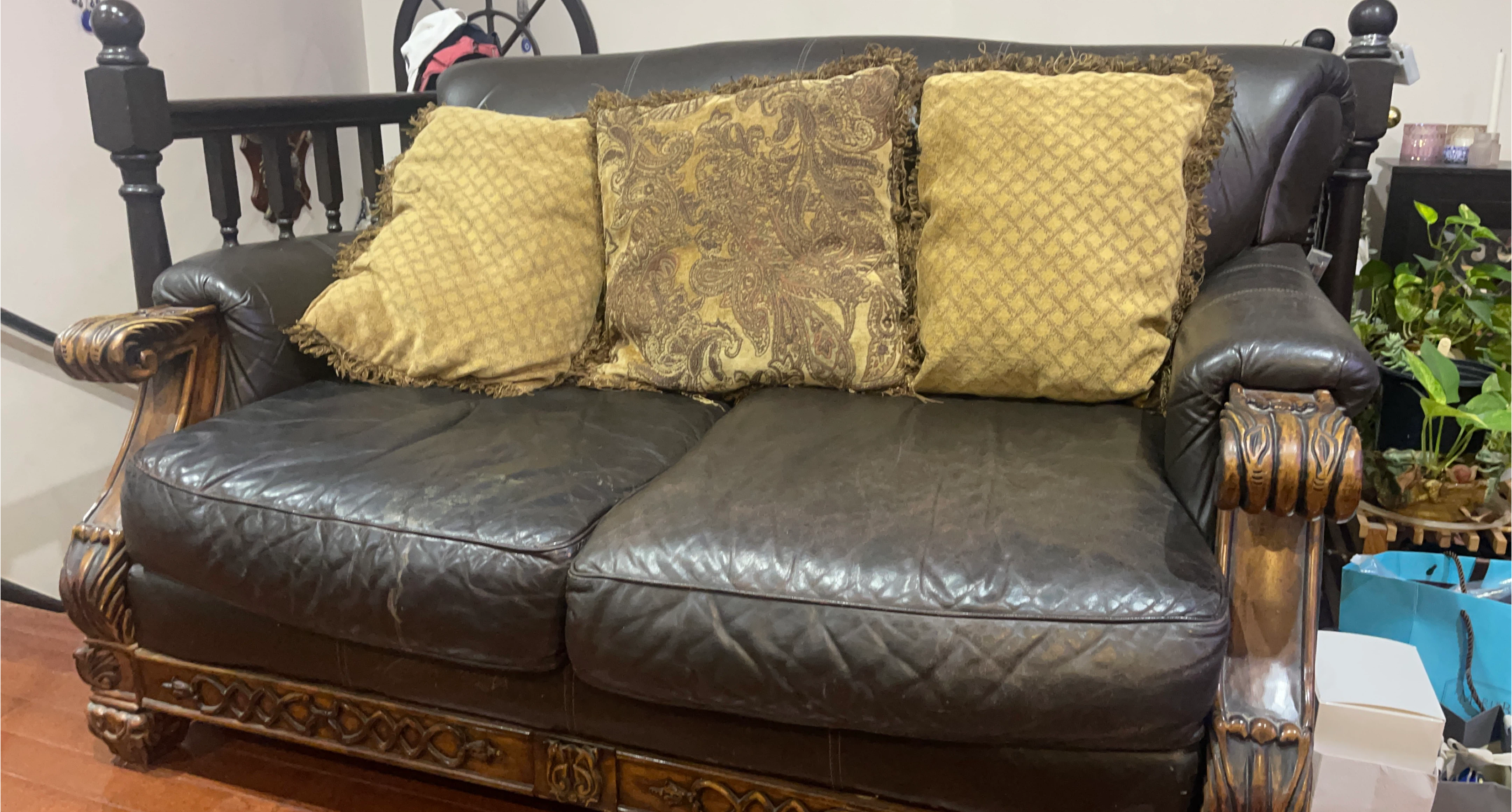 Brown Leather Loveseat Sofa thumbnail