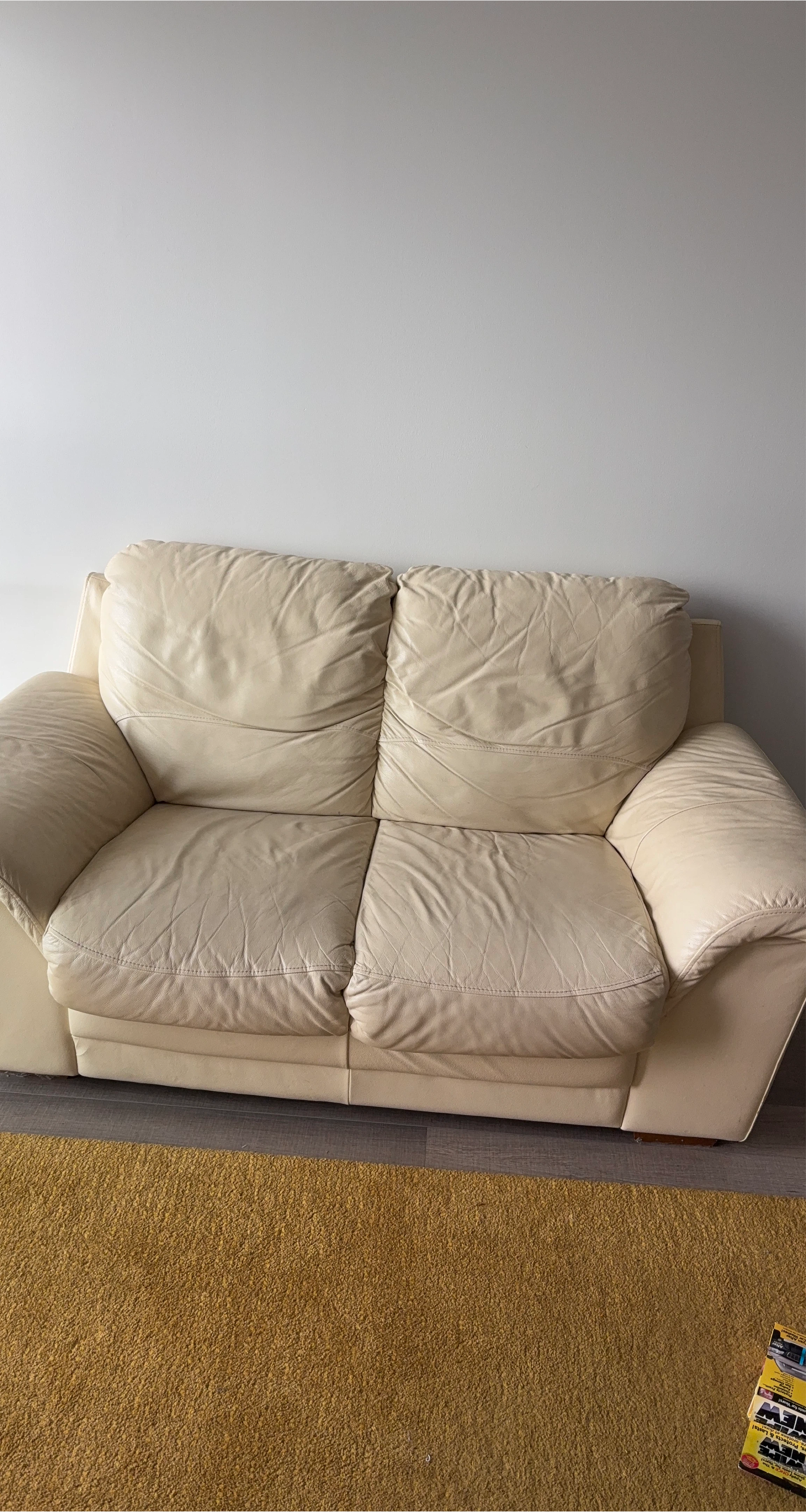 Cream Leather Loveseat Sofa