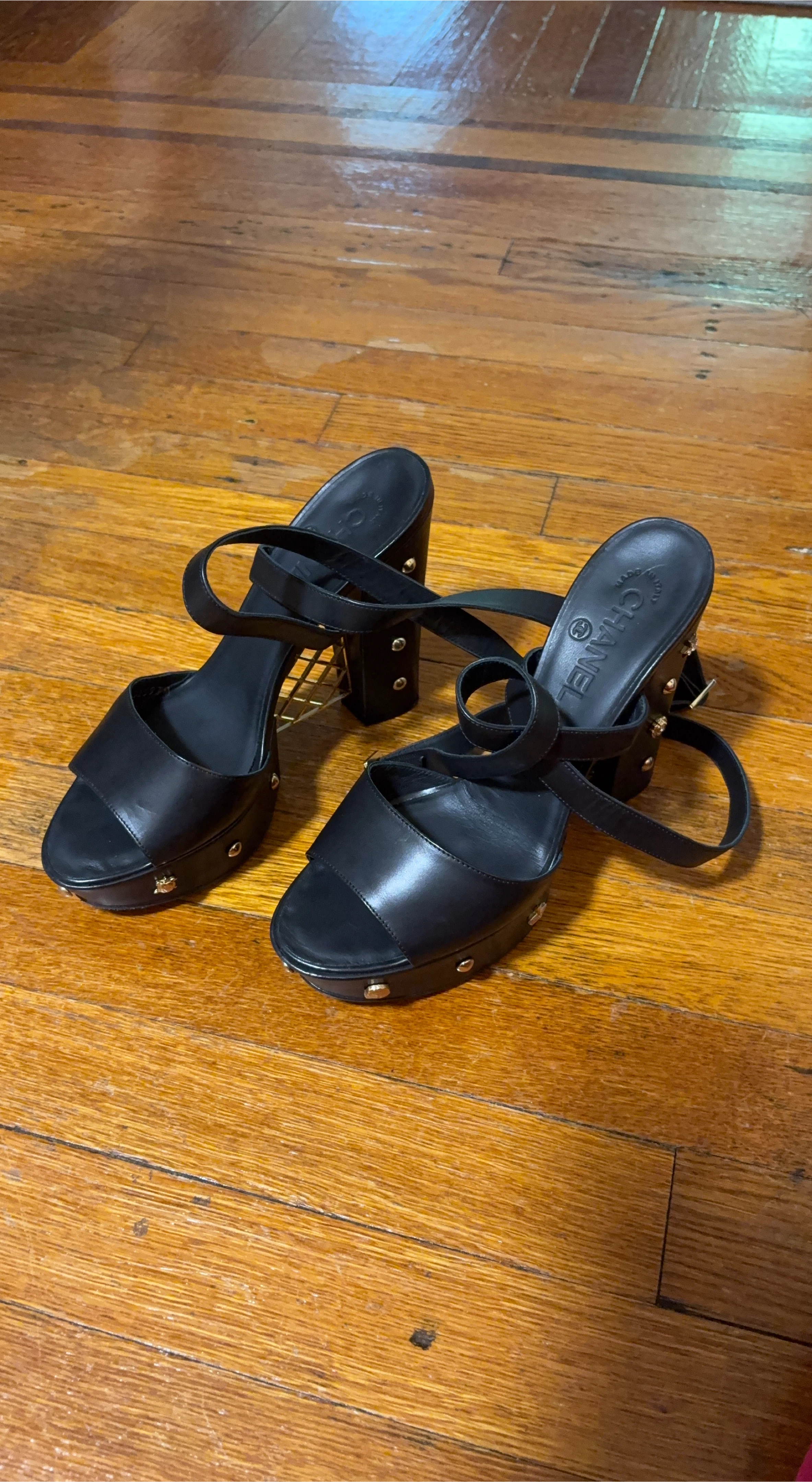 Chanel Black Leather Platform Heels thumbnail