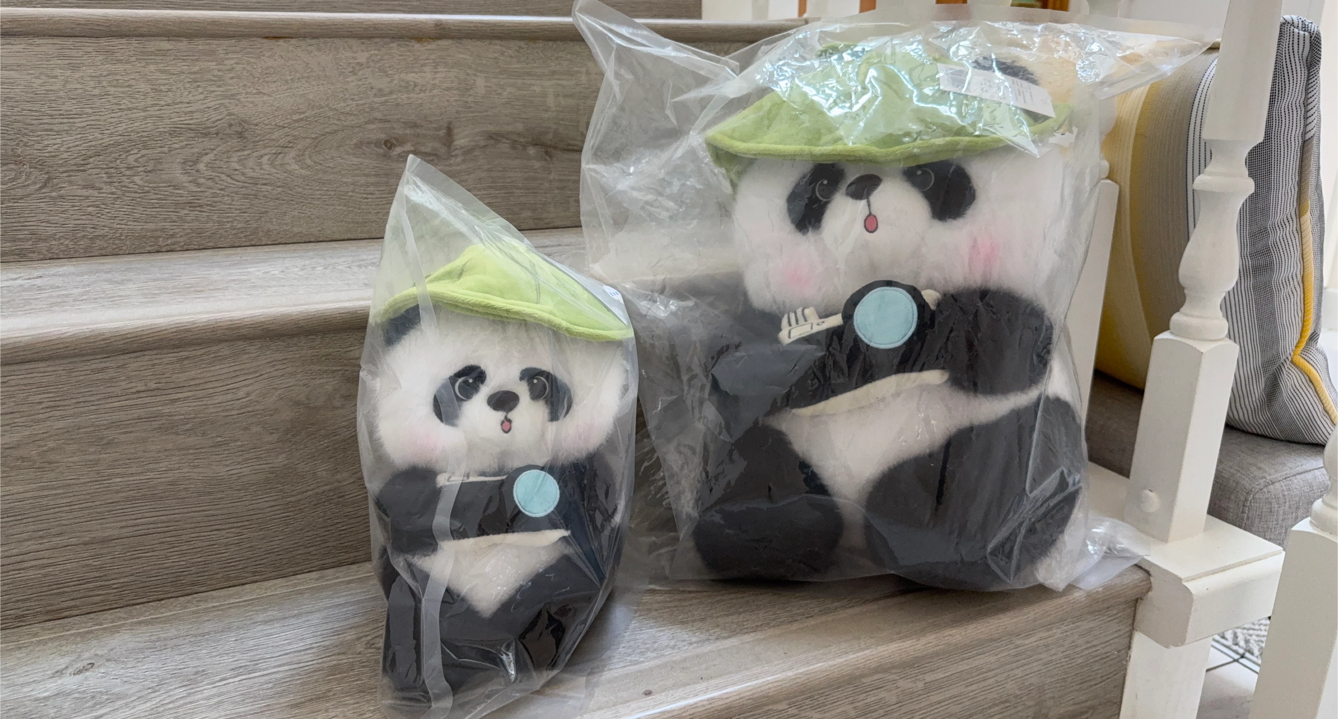 Panda Plushies with Green Hat - New! thumbnail