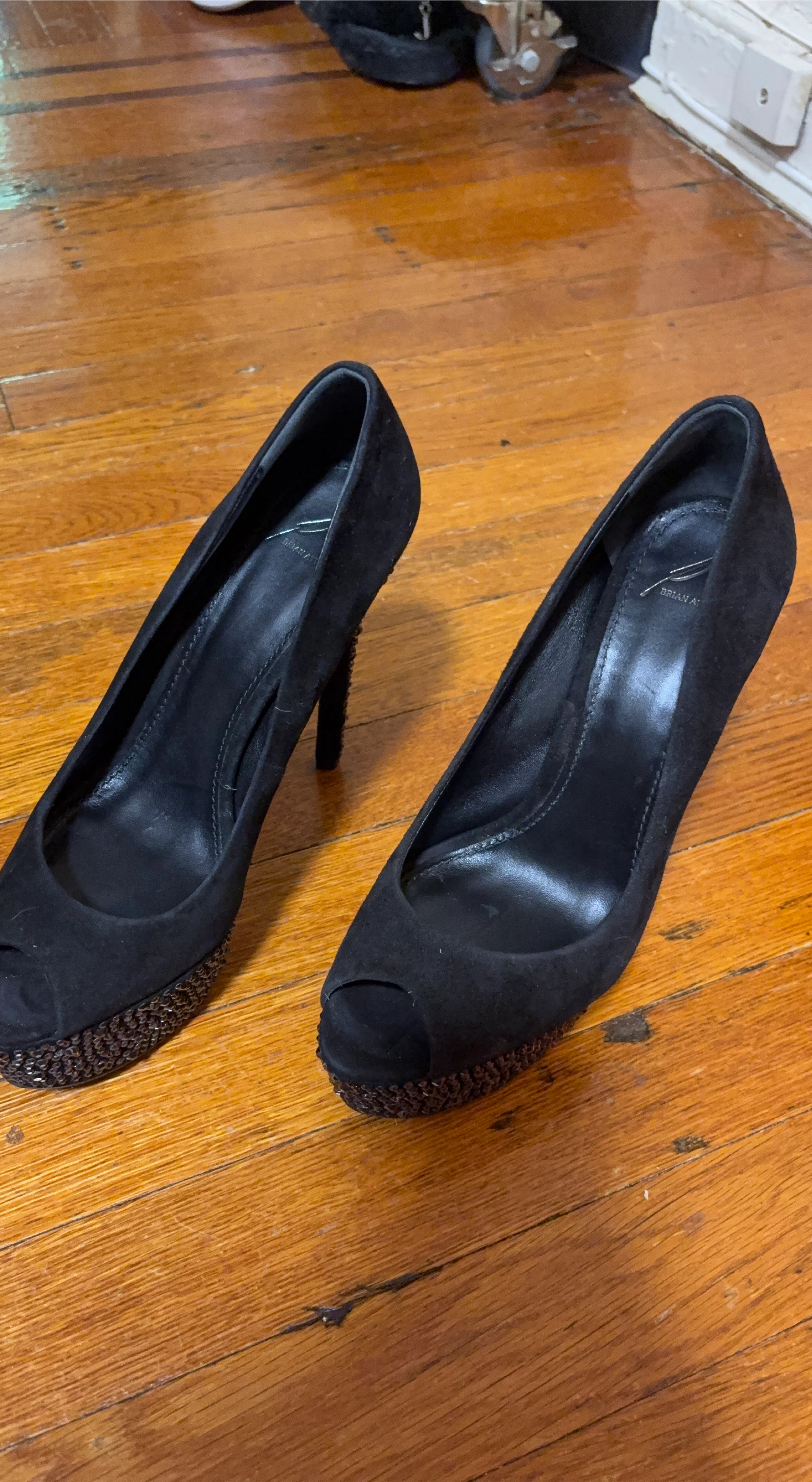 Brian Atwood Black Suede Heels - Size 8 thumbnail