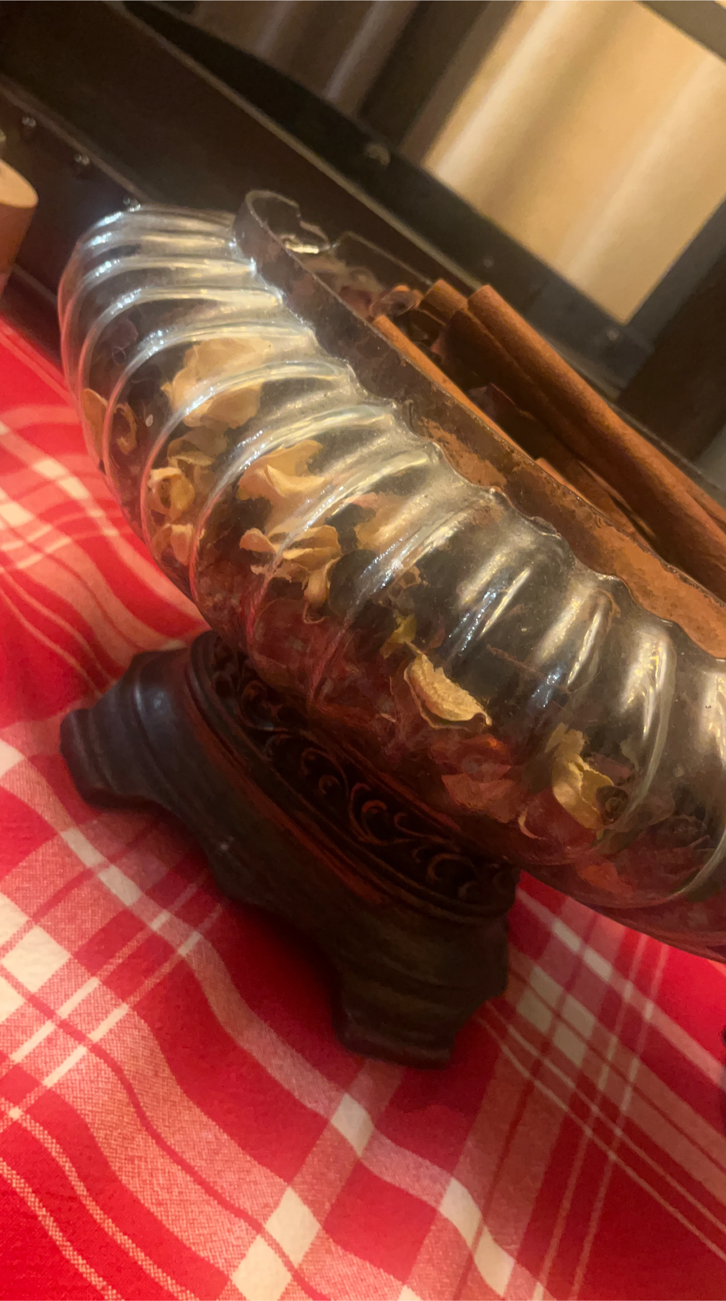 Decorative Glass Bowl with Wooden Base thumbnail