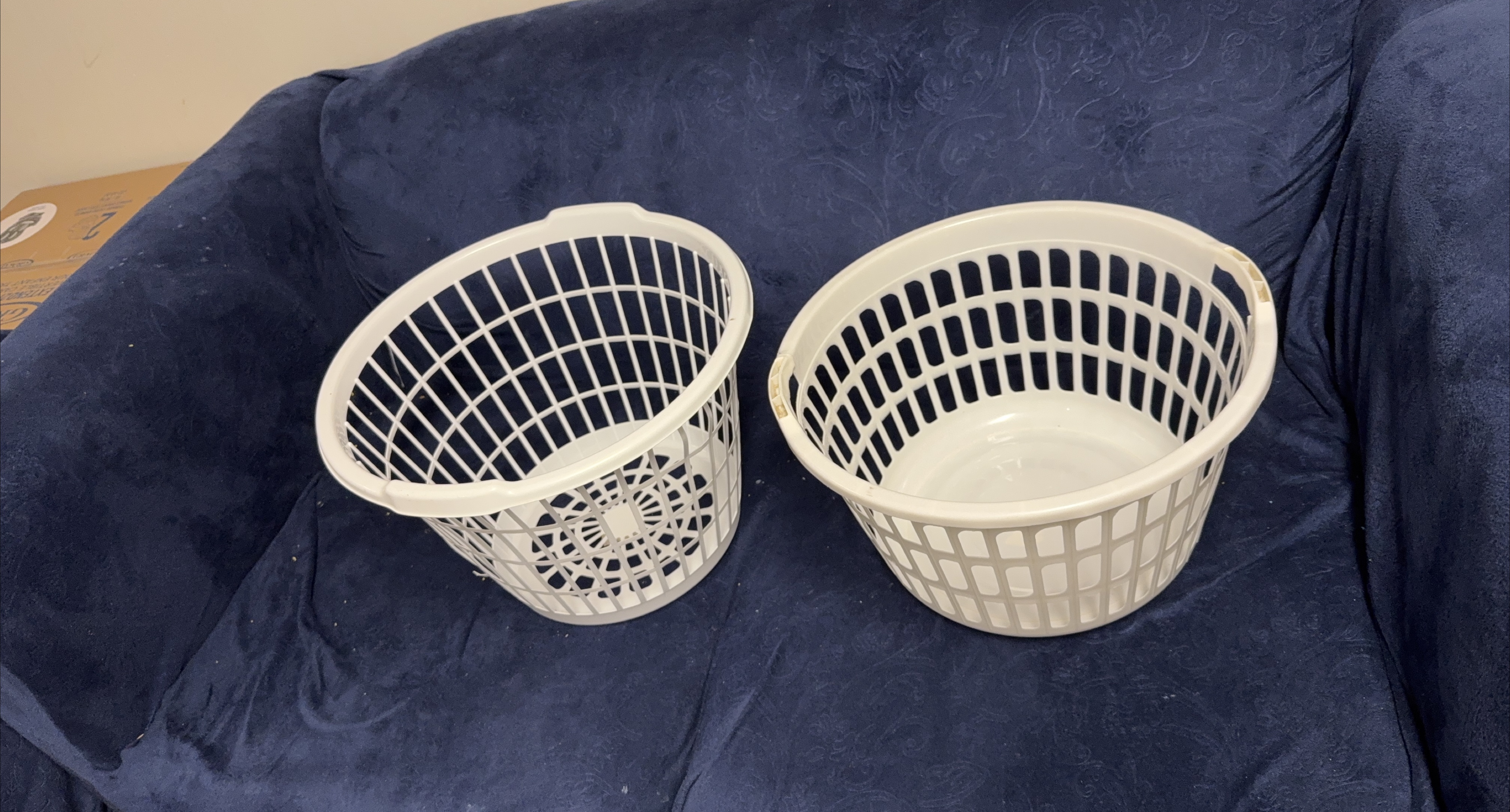 Two White Plastic Laundry Baskets thumbnail