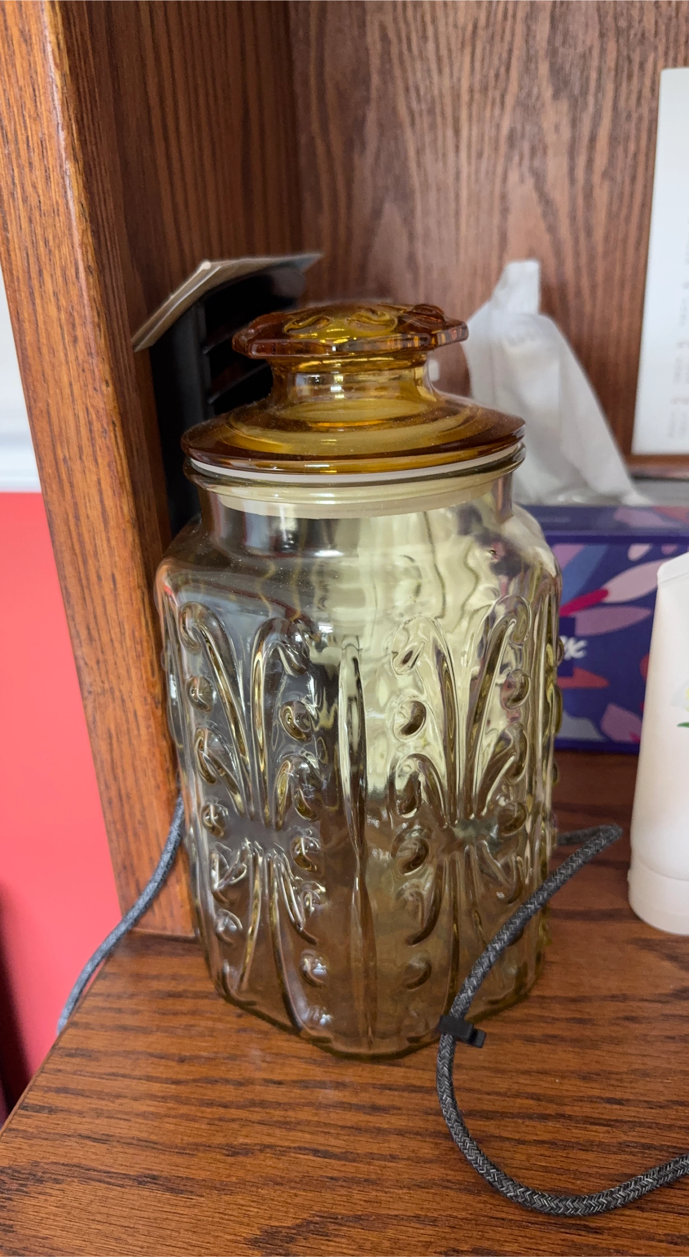 Vintage Amber Glass Jar with Lid thumbnail